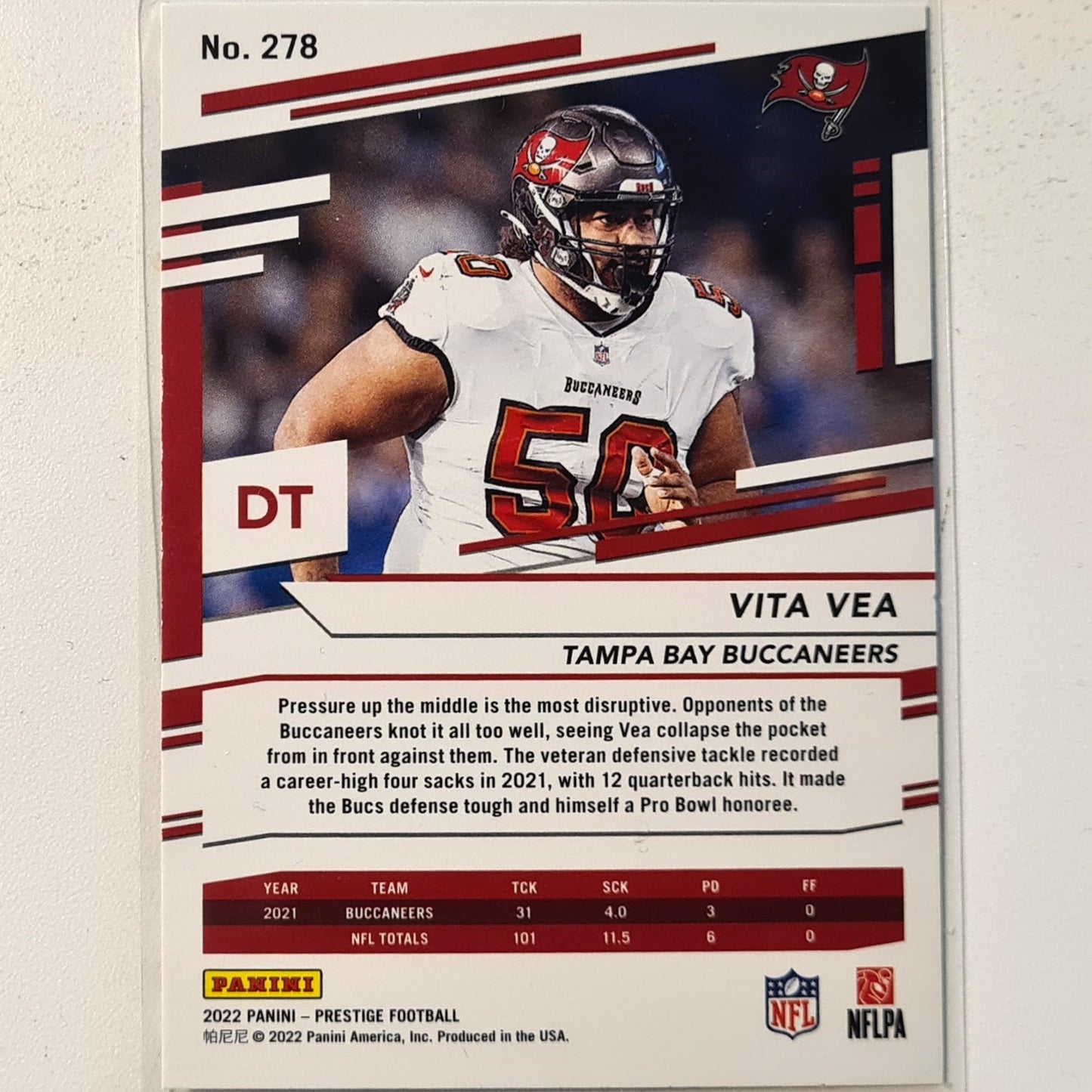 Vita Vea 2022 Panini Prestige Football #278 NFL American Football Tampa bay Buccaneers Excellent sleeved