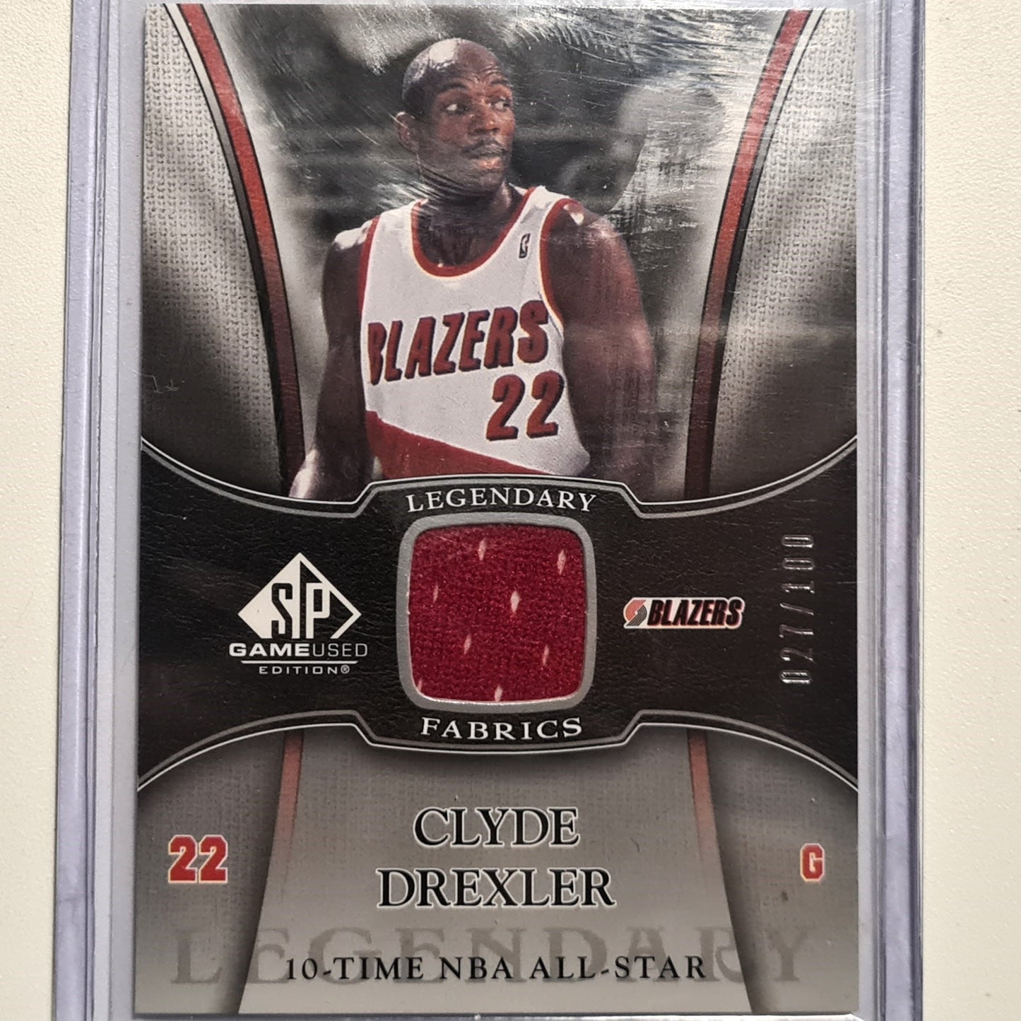 Clyde Drexler 2006-07 Upper-Deck sp game used legendary fabrics patch 027/100 LF-CD NBA basketball Portland Trail Blazers Excellent/mint Sleeved