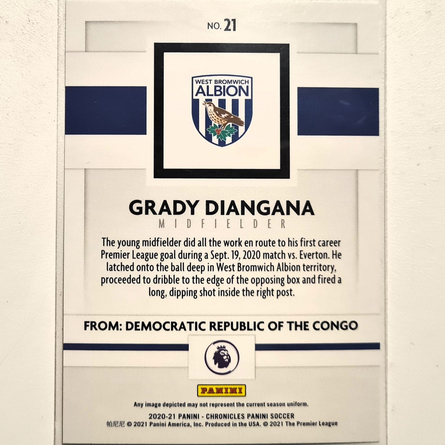 Grady Diangana 2020-21 Panini Chronicles Rookie RC #21 Soccer Football West Bromwich Albion Excellent/mint Sleeved