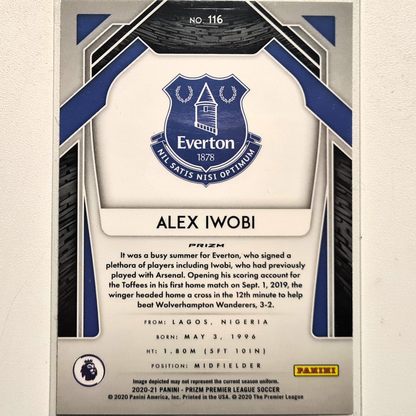 Alex Iwobi 2020-21 Panini Prizm pink cracked ice #116 Soccer Football Everton Excellent/mint Sleeved