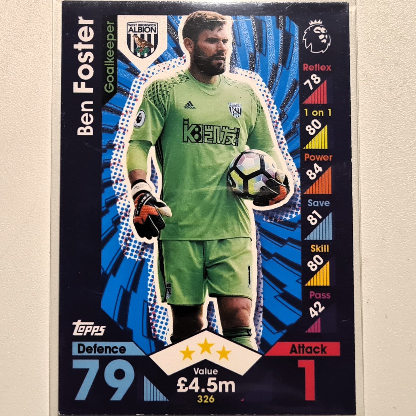 Ben Foster 2016-17 Topps match attax premier league #326 Soccer Football West Bromwich Albion good-very good Sleeved