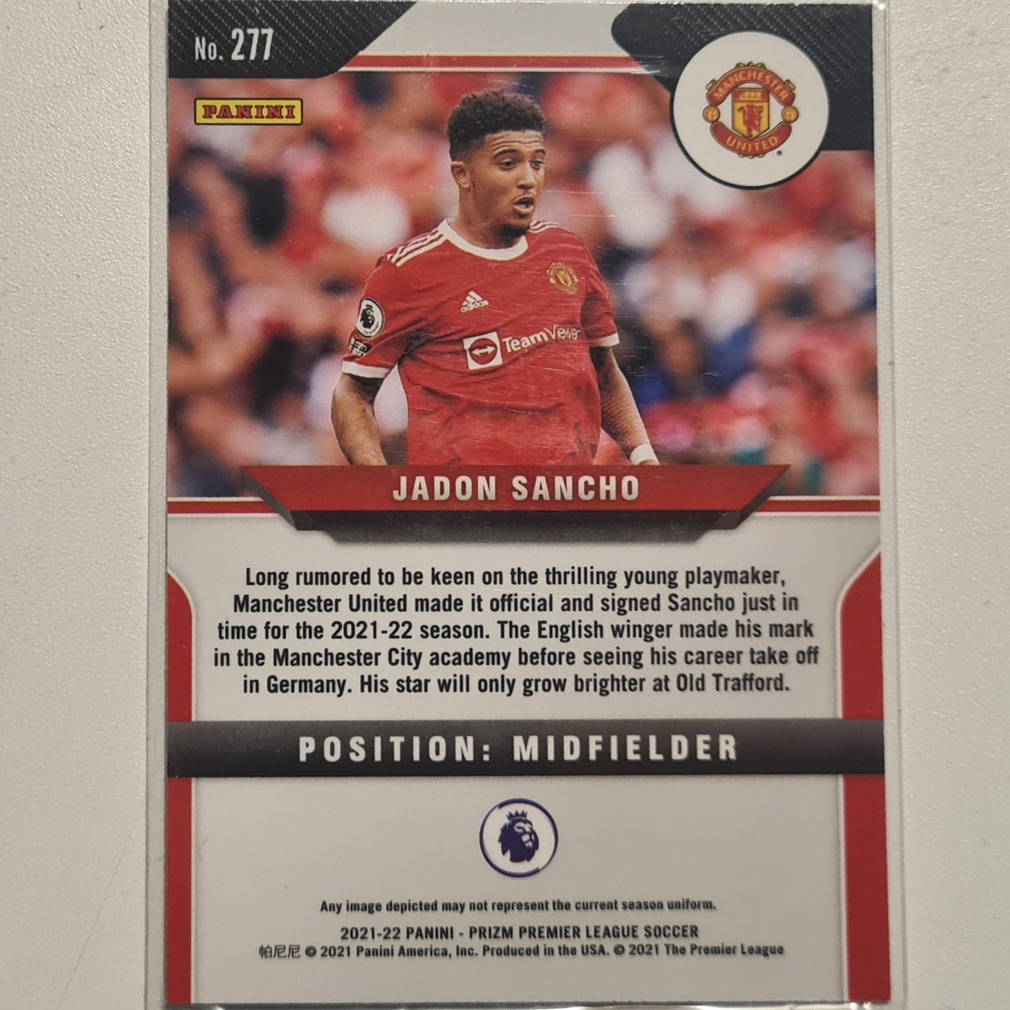 Jadon Sancho 2021-22 Topps Panini prizm premier league #277 Soccer Football Manchester United Excellent-Mint Sleeved