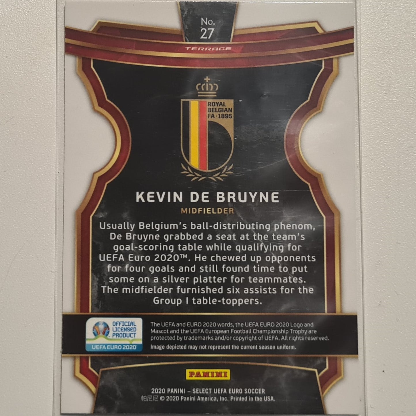 Kevin De Bruyne 2020 Panini Select Uefa Euro 2020 Terrace #27 Soccer Football Belgium Excellent-Mint Sleeved