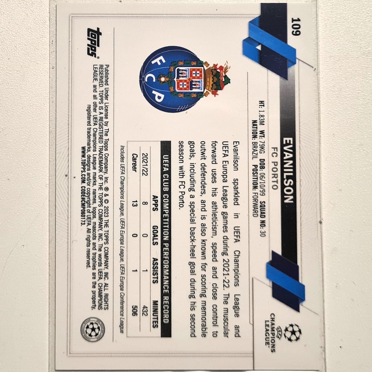 Evanilson 2023 Topps Chrome Champions League #109 Soccer football FC Porto Excellent/mint sleeved