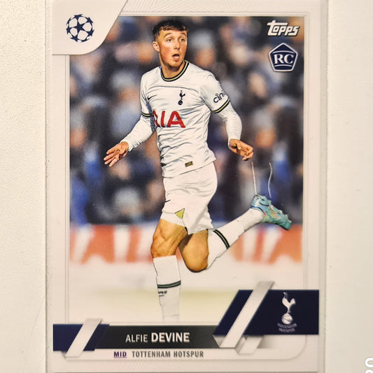 Alfie Devine 2023 Topps Chrome Champions League Rookie RC #129 Soccer football Tottenham Hotspur Mint sleeved