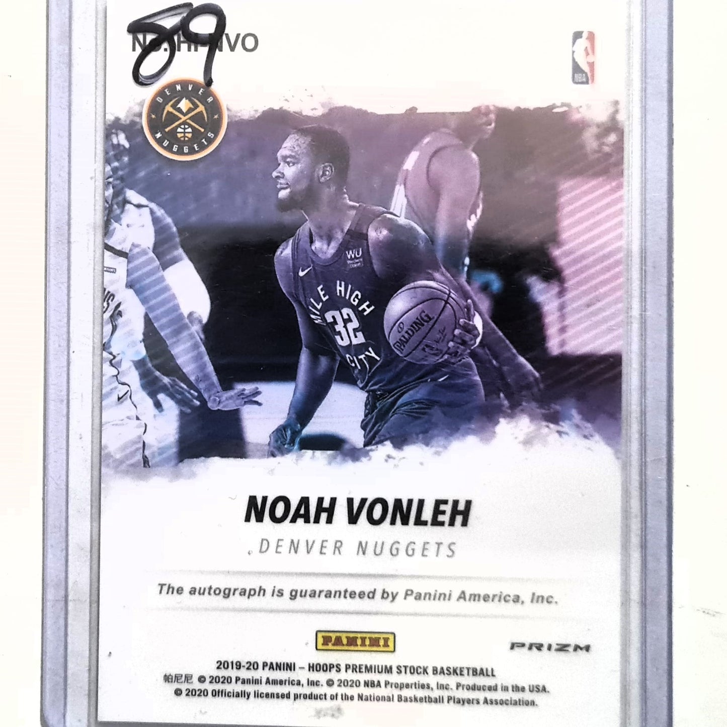 Noah Vonleh 2019-20 Panini Hoops premium stock  Hoops ink auto prizm HI-NVO NBA Basketball Nenver Nuggets Excellent Sleeved