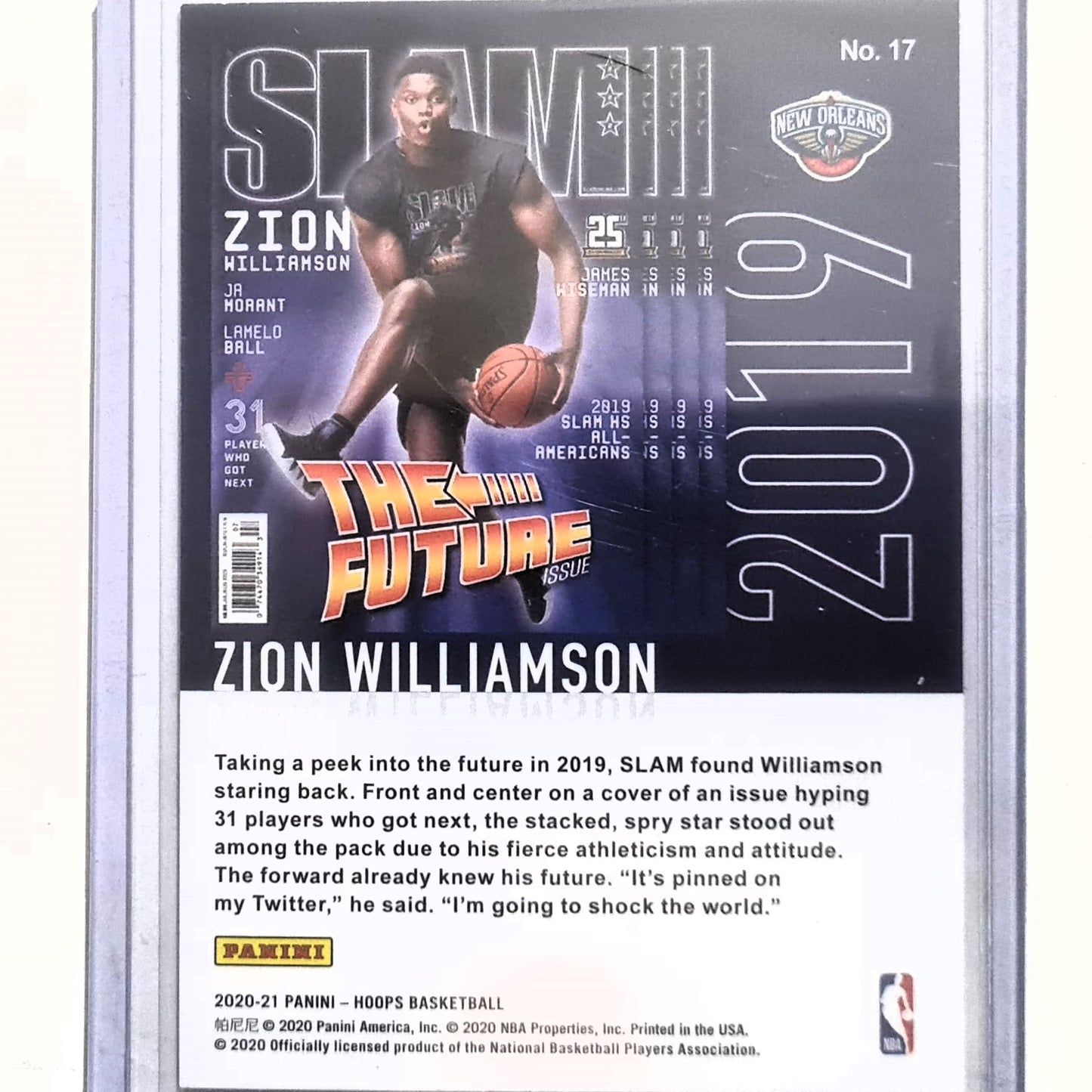 Zion Williamson 2020-21 Panini NBA Hoops Slam the future insert #17 NBA Basketball New Orleans Pelicans Excellent/mint sleeved