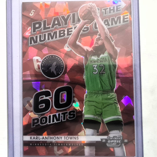Karl Anthony Towns 2021-22 Panini Contenders Optic 60 points pink cracked ice #2 NBA Basketball Minnesota Timberwolves Excellent/mint sleeved