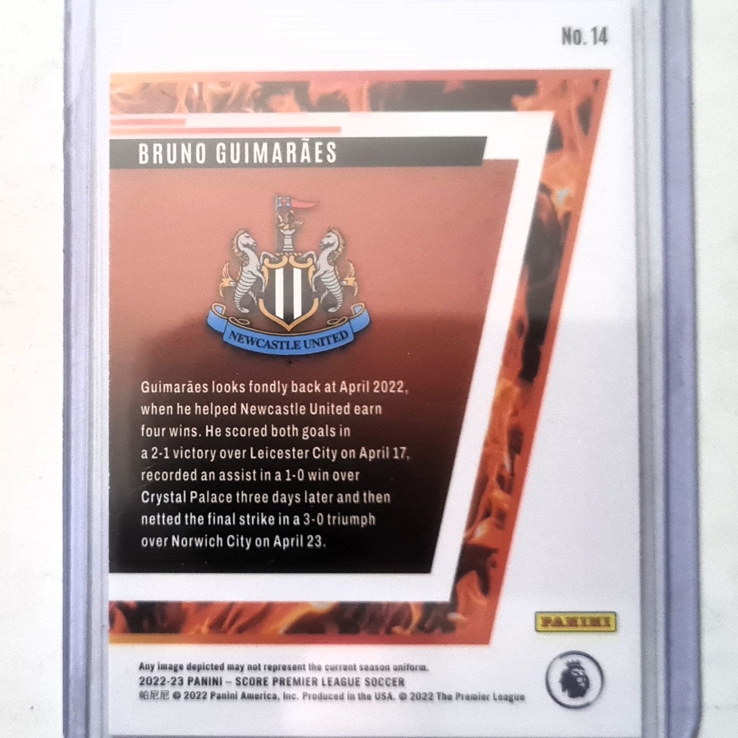 Bruno Guimaraes 2022-23 Panini Score Premier League Soccer Rookie RC Hot Rookies #14 Soccer Football Newcastle United Excellent/mint sleeved