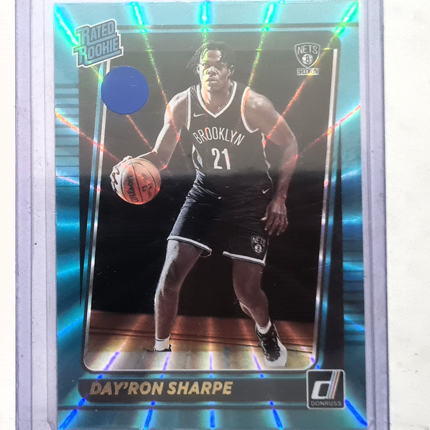 Day'Ron Sharpe 2021-22 Panini Donruss Rated Rookie RC blue laser #215 NBA Basketball Brooklyn Nets Excellent/mint sleeved