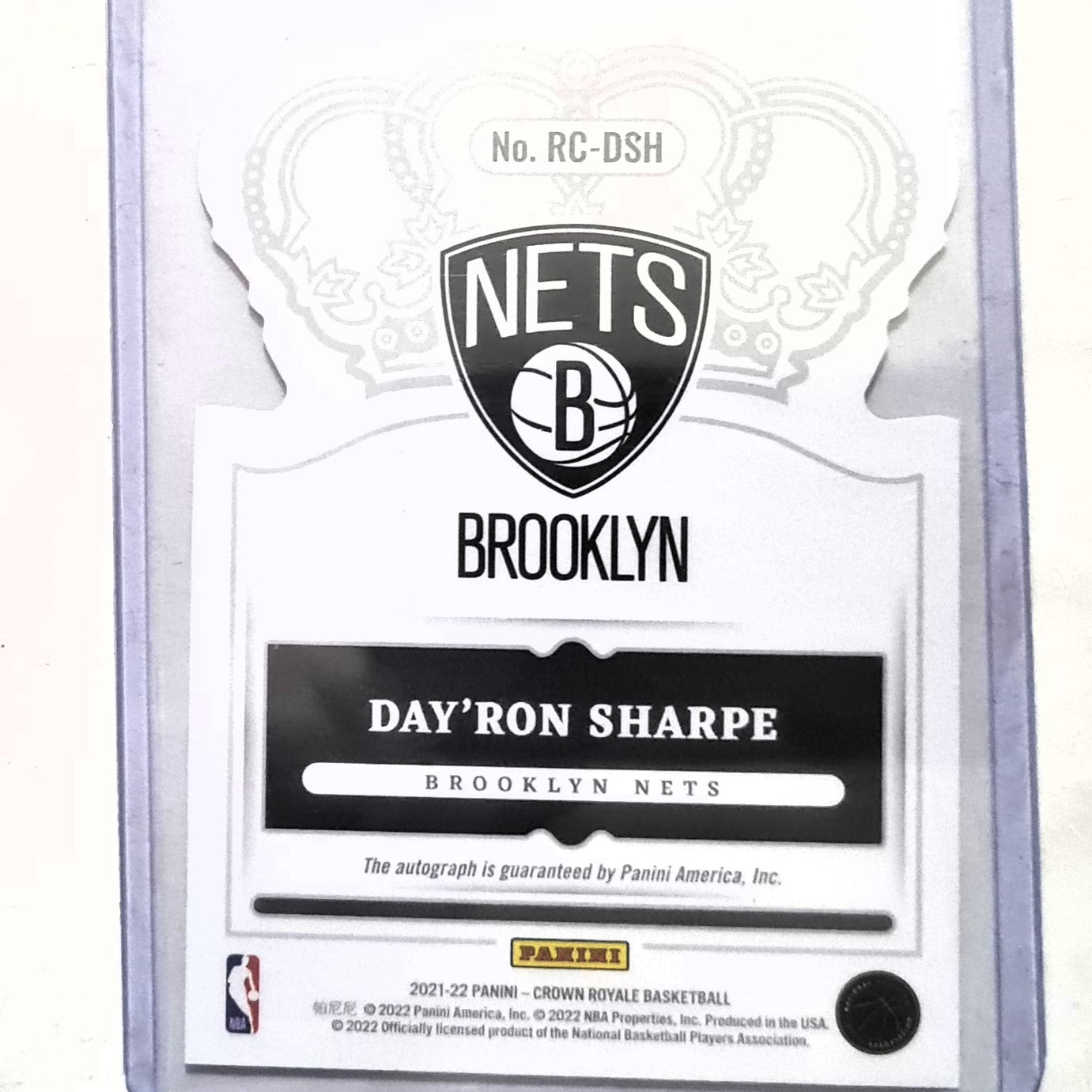 Day'Ron Sharpe 2021-22 Panini Crown Royale Rookie RC bronze auto 52/99 RC-DSH NBA Basketball Brooklyn Nets Excellent/mint sleeved