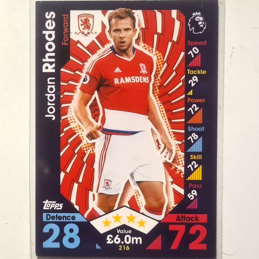 Jordan Rhodes 2016-17 Topps Match Attax #216 Soccer Football Middlesbrough good sleeved