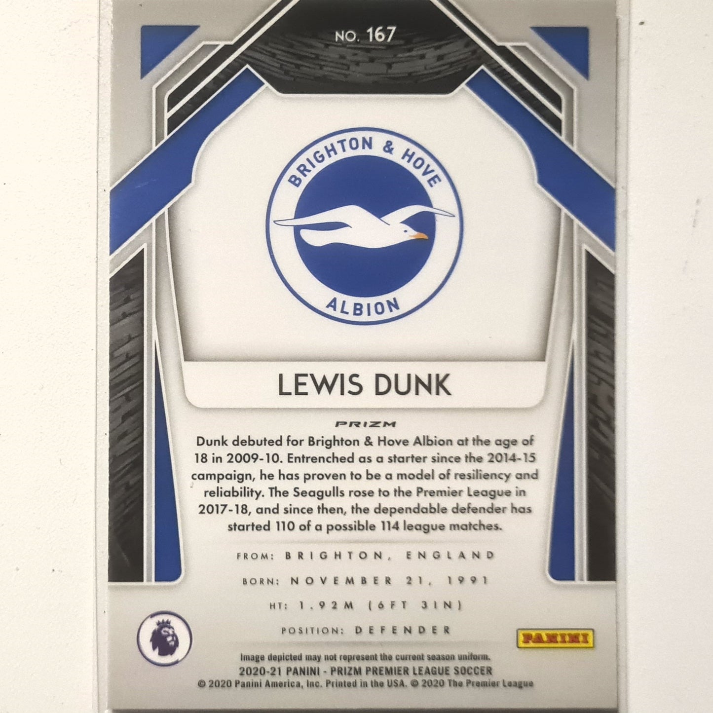 Lewis Dunk 2020-21 Panini Prizm pink cracked ice #167  Soccer Football Brighton & Hove Albion Excellent sleeved