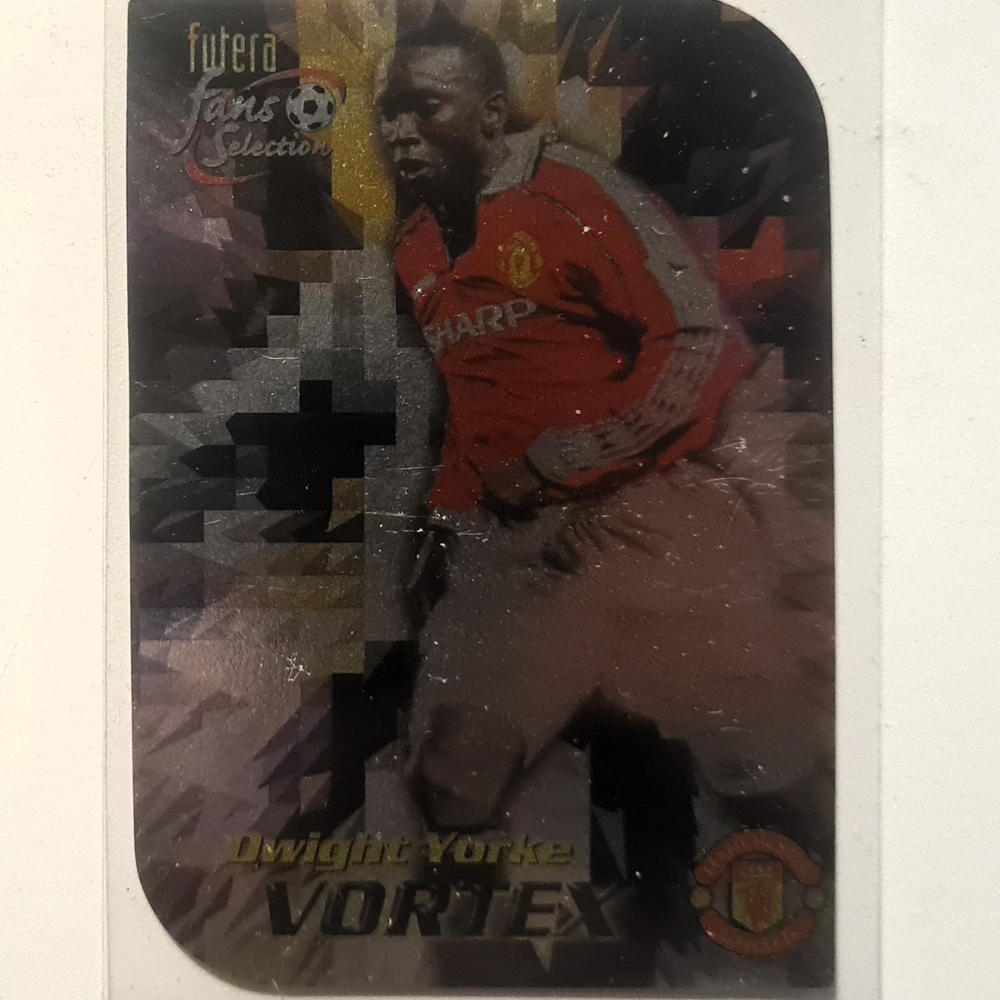 Dwight Yorke 1999 Futera fans selection Vortex die cut foil V5 Soccer Football Manchester United Excellent Sleeved