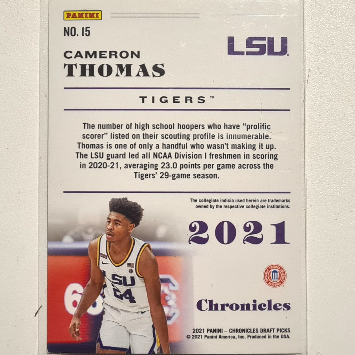 Cameron Thomas 2021 Panini Chronicles  draft picks Rookie RC #15 NBA Basketball LSU/Brooklyn Nets excellent Sleeved