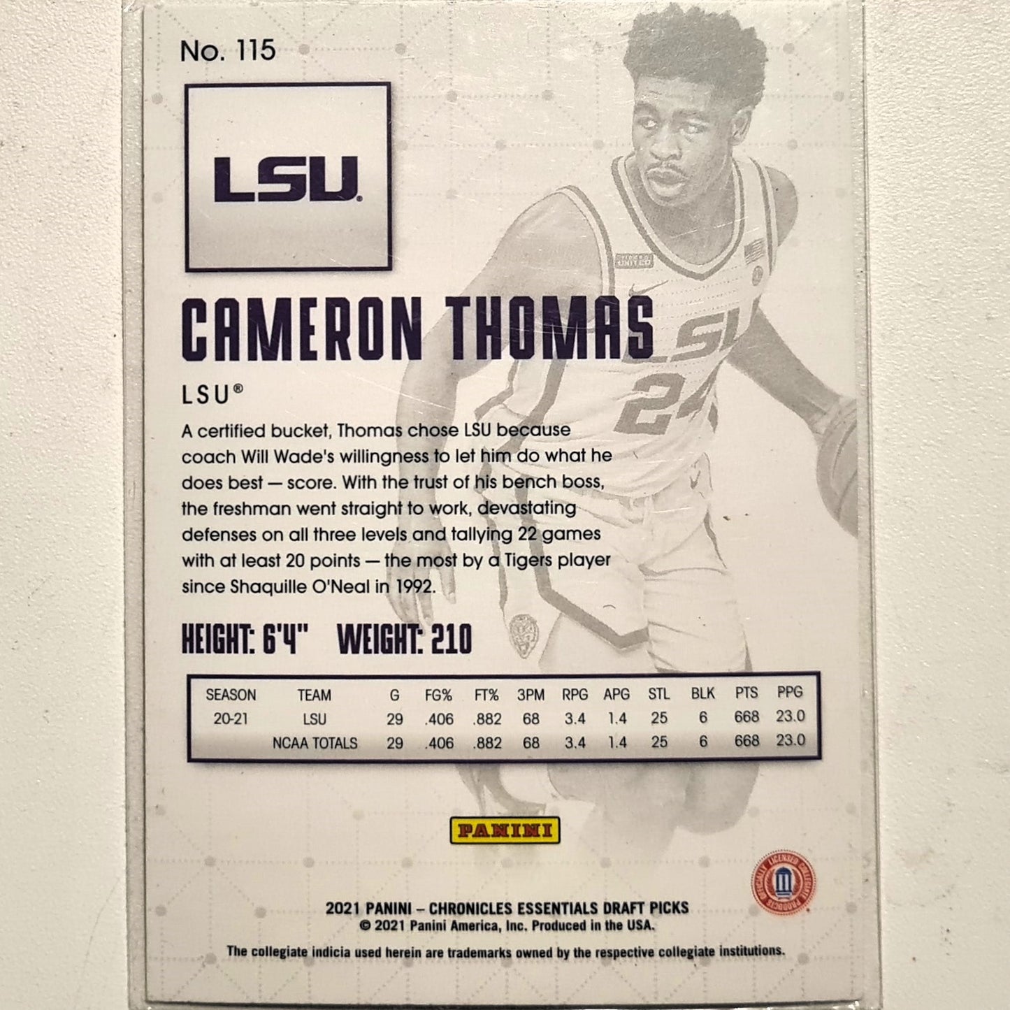 Cameron Thomas 2021 Panini Chronicles Essentials draft picks Rookie RC #115 NBA Basketball LSU/Brooklyn Nets excellent Sleeved