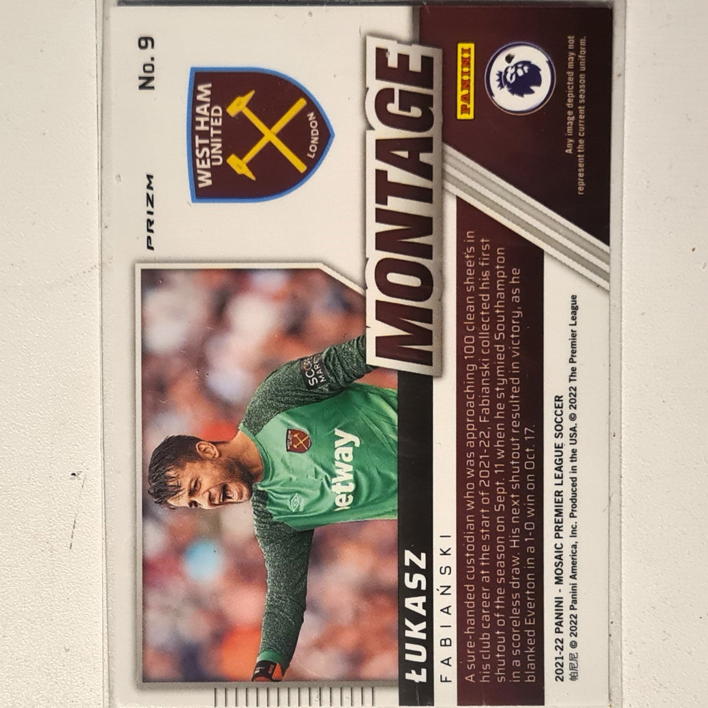 Tukasz Fabianski 2021-22 Panini Mosaic premier league prizm #9 Soccer Football West Ham United Excellent/mint Sleeved