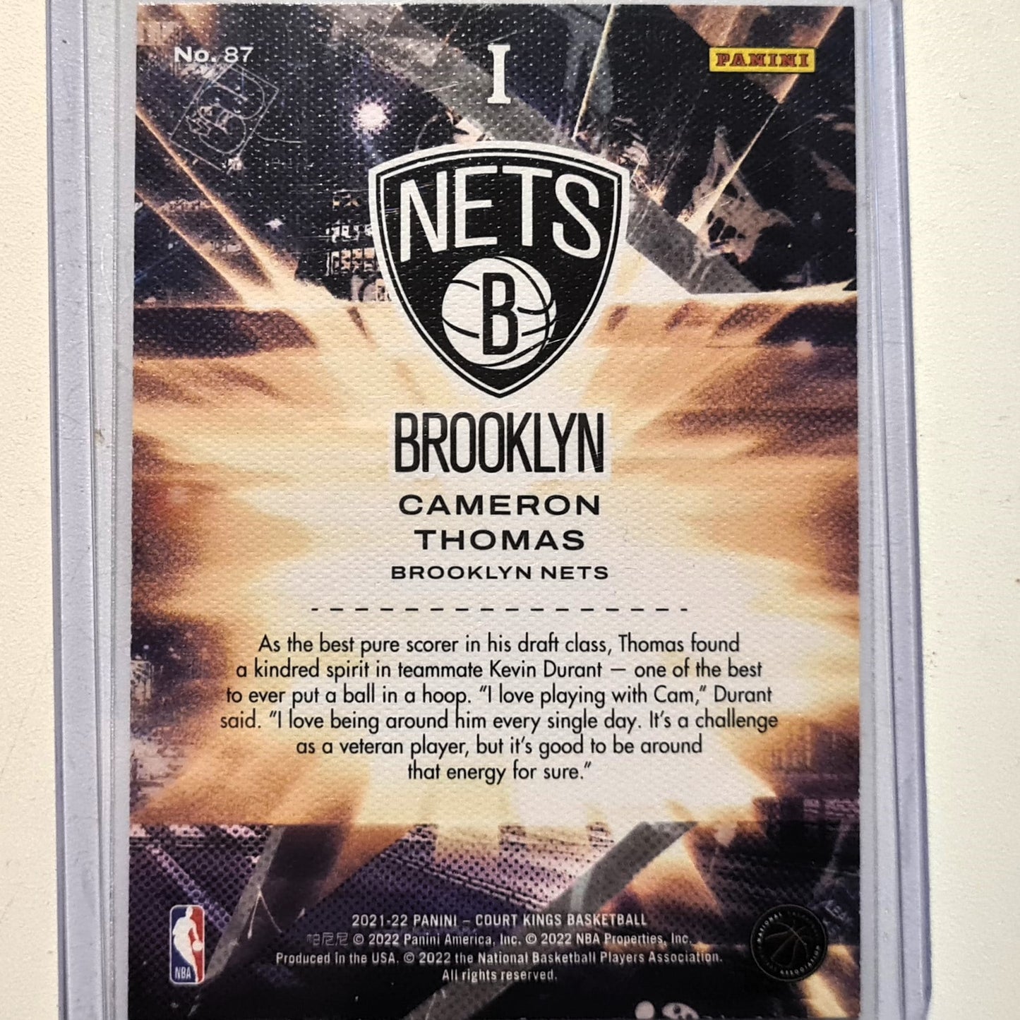 Cameron Thomas 2021-22 Panini Court kings Rookie RC #87 NBA Basketball Brooklyn Nets excellent Sleeved