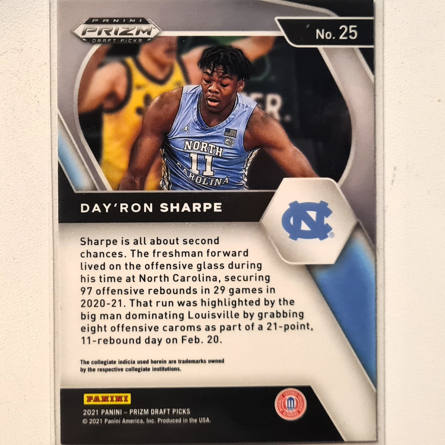 Day'Ron Sharpe 2021 Panini Prizm draft picks Rookie RC #25  NBA Basketball North Carolina excellent/mint Sleeved