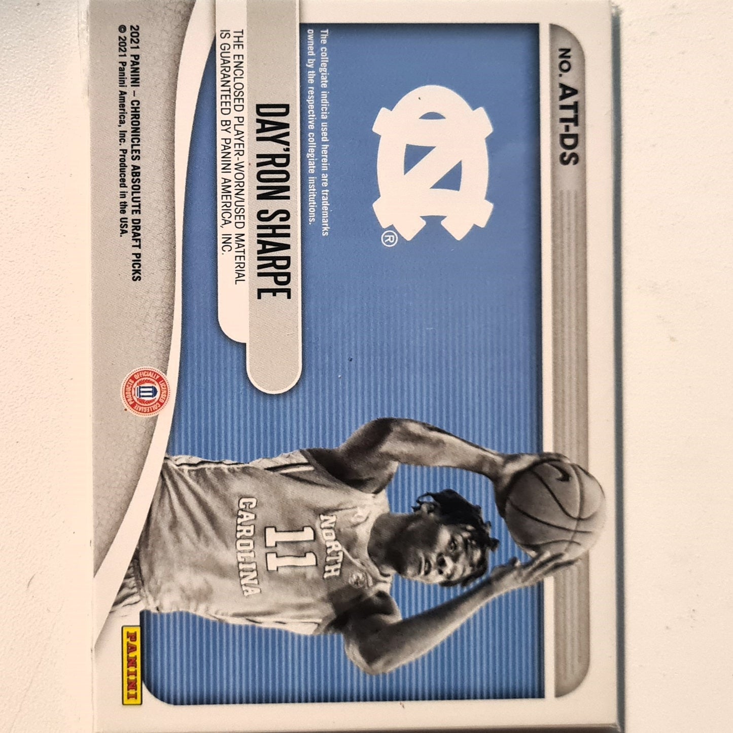 Day'Ron Sharpe 2021 Panini Chronicles absolute draft picks tools of the trade patch blue 39/99 NBA Basketball North Carolina excellent/mint Sleeved