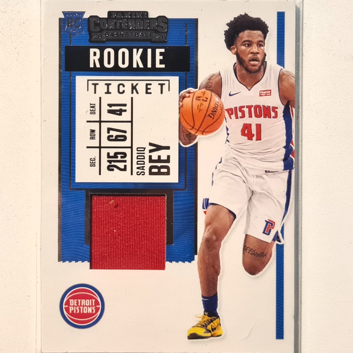 Saddiq Bey 2020-21 Panini NBA Contenders Rookie Ticket patch RC RS-SDB NBA Basketball Detroit Pistons excellent/mint Sleeved