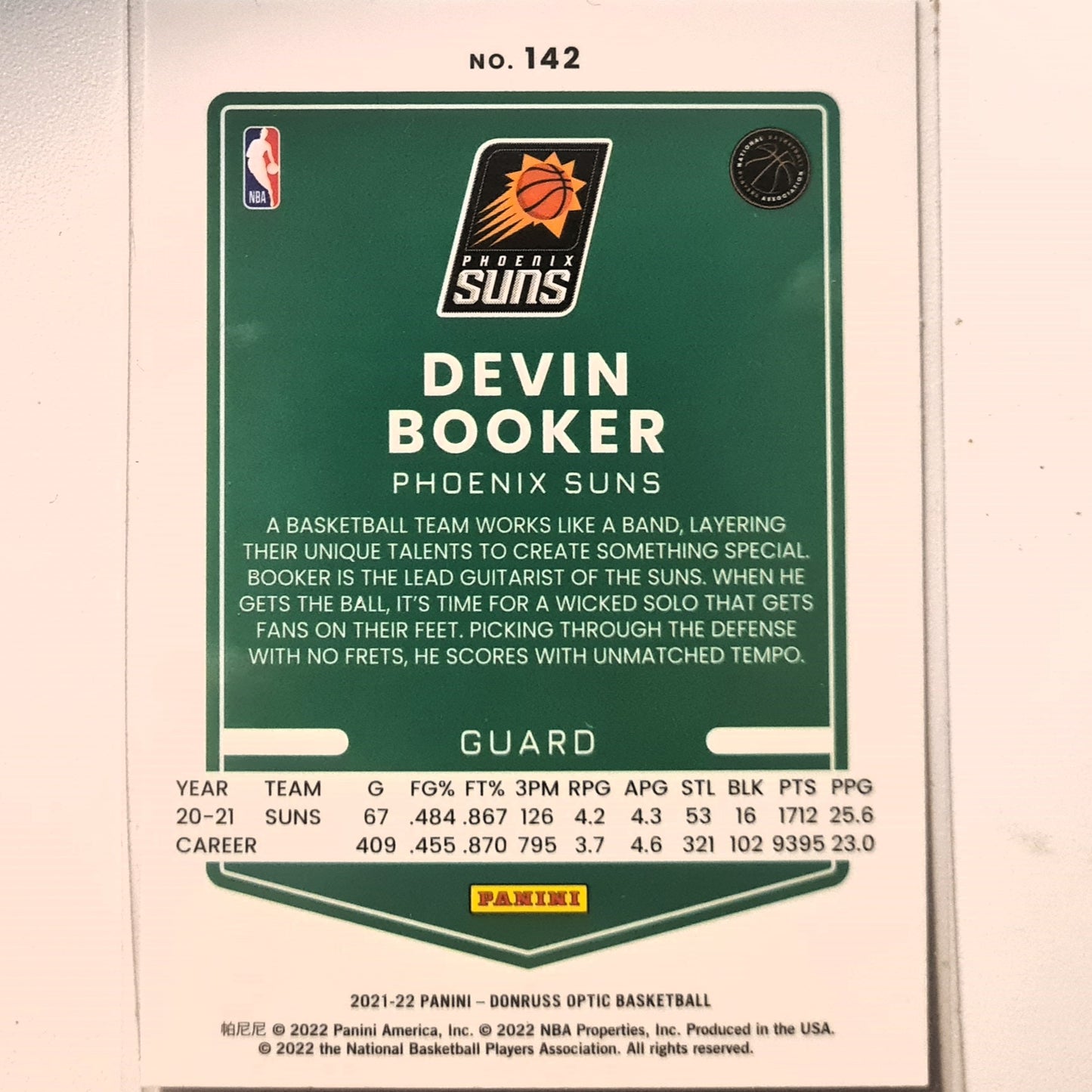 Devin Booker 2021-22 Panini Donruss Optic #142 NBA Basketball Phoenix Suns excellent/mint Sleeved