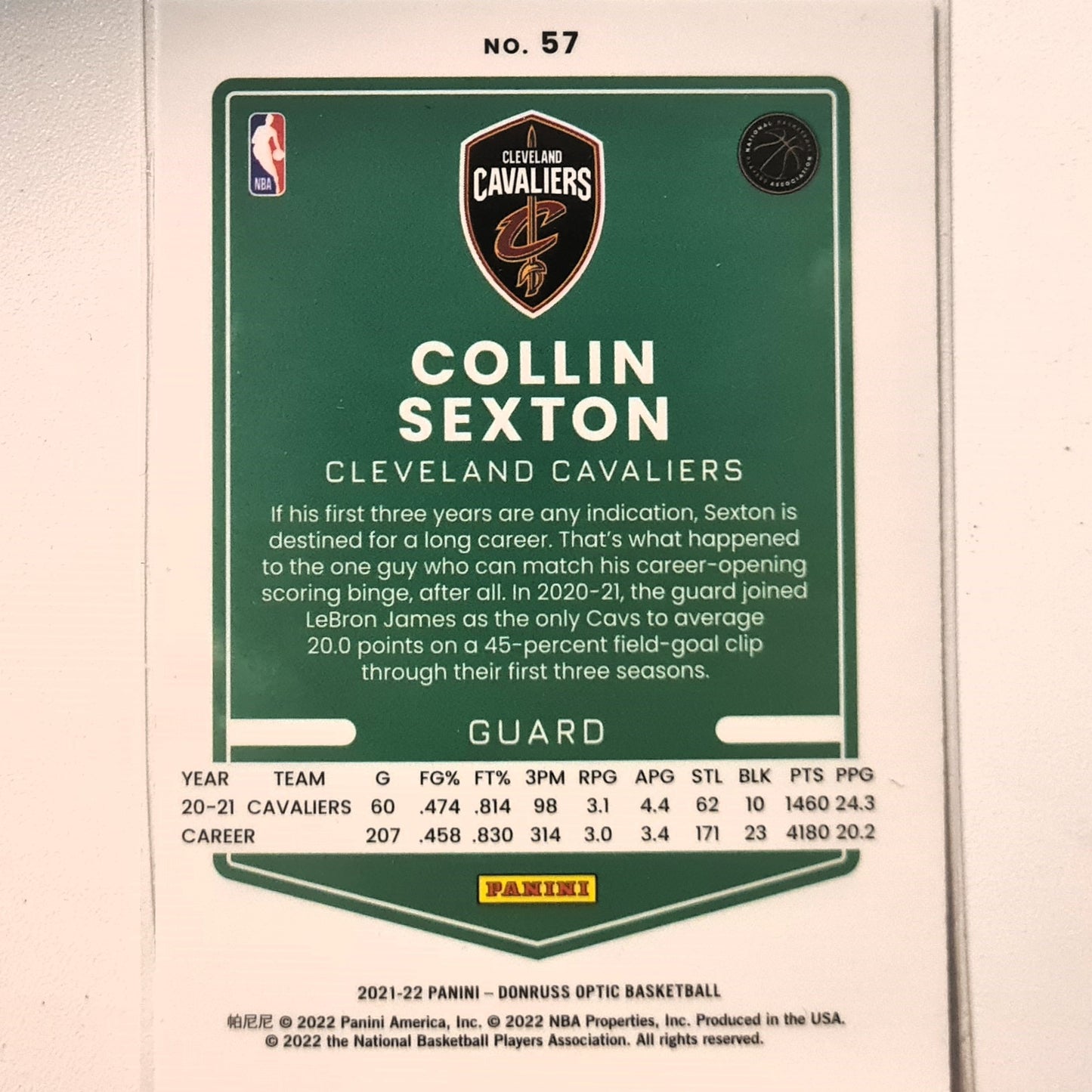 Collin Sexton 2021-22 Panini Donruss Optic #57 NBA Basketball Cleveland Cavaliers excellent/mint Sleeved