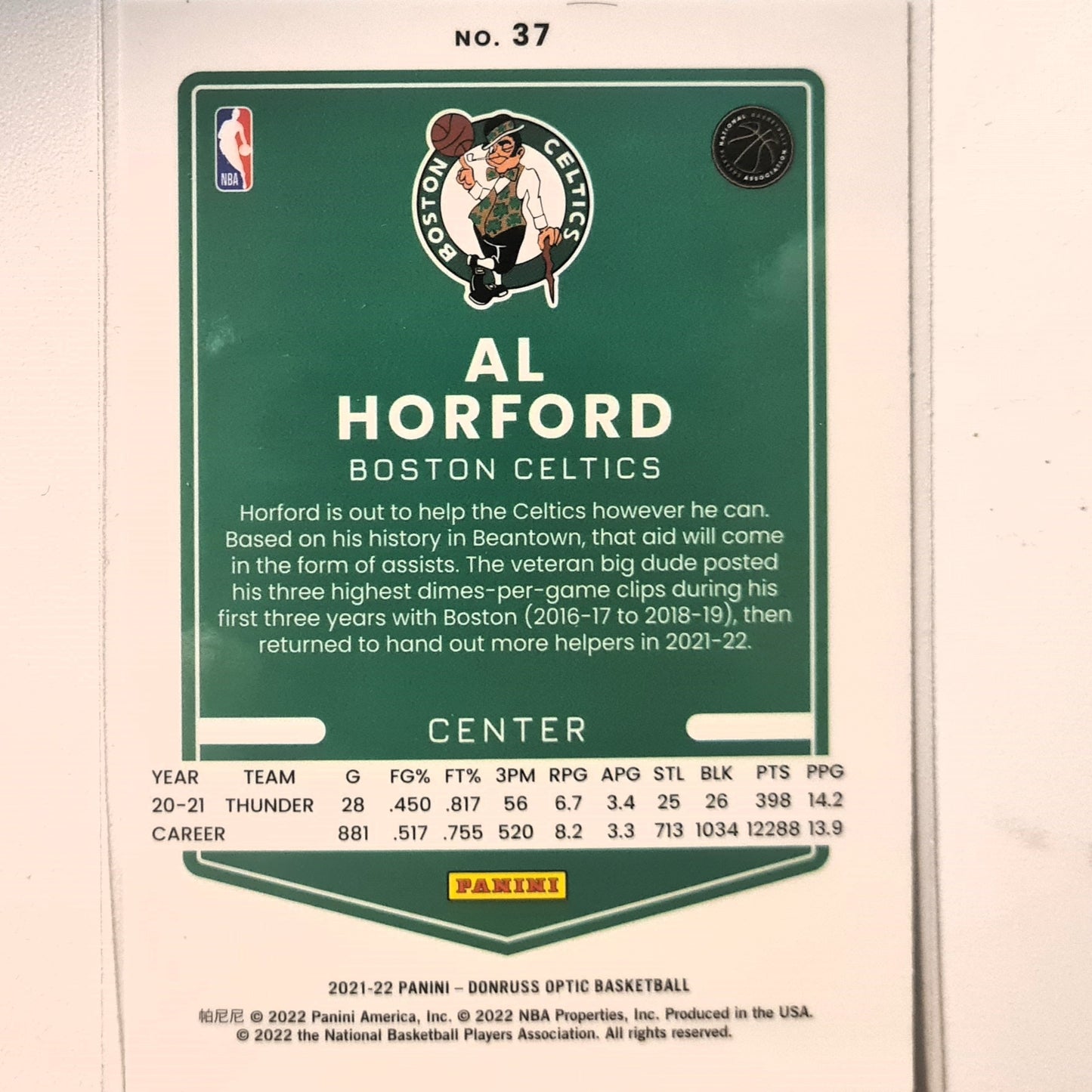 Al Horford 2021-22 Panini Donruss Optic #37 NBA Basketball Boston Celtics excellent/mint Sleeved