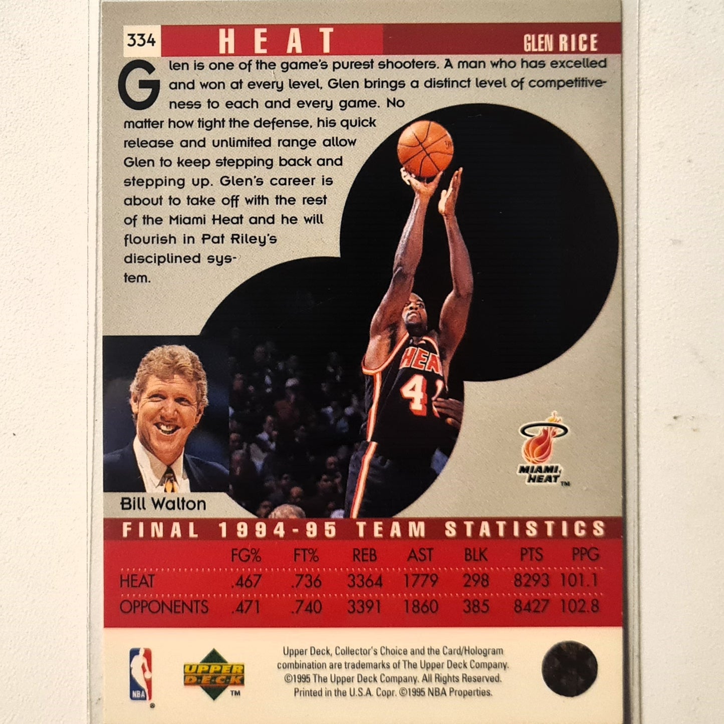 Glen Rice 1995 Upper-Deck Scouting #334 NBA Basketball Miami Heat very good Sleeved