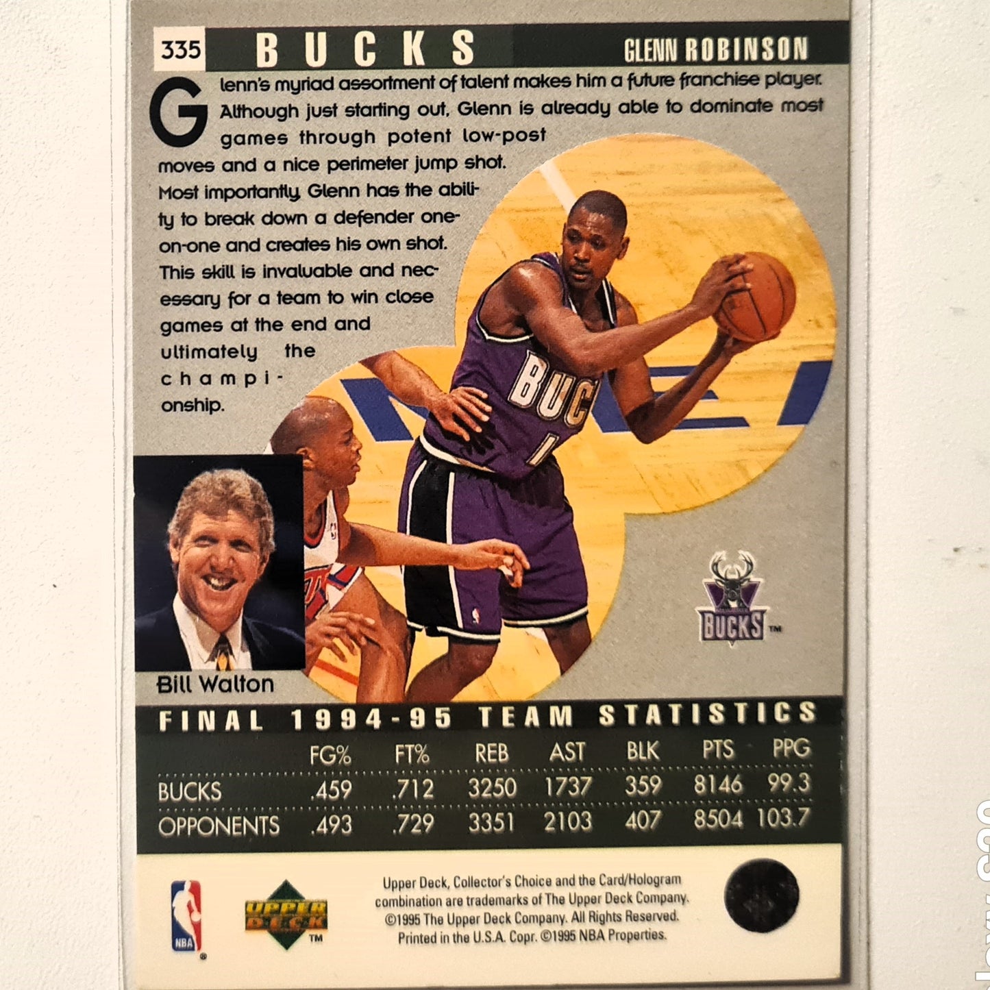 Glenn Robinson 1995 Upper-Deck Scouting #335 NBA Basketball Milwaukee Bucks very good Sleeved