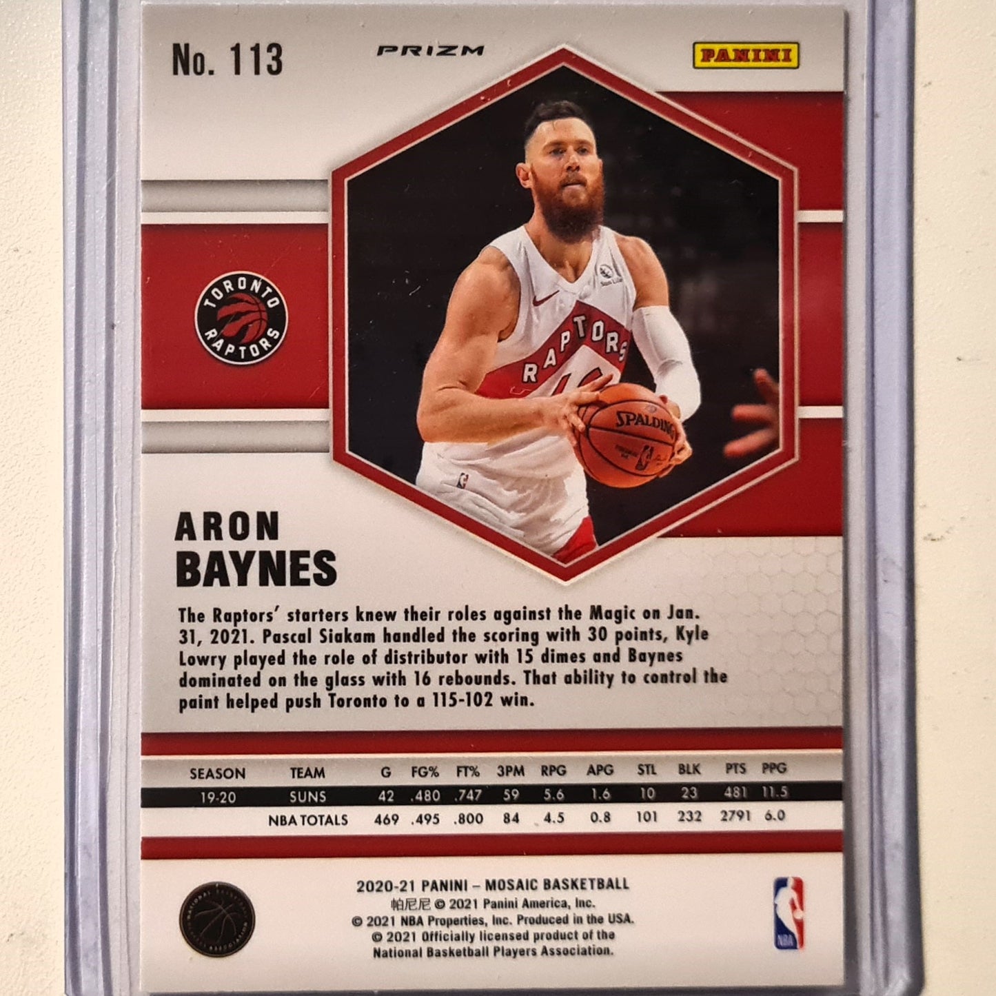 Aaron Baynes 2020-21 Panini Mosic fast break prizm #113 NBA Basketball Toronto Raptors Excellent/Mint Sleeved