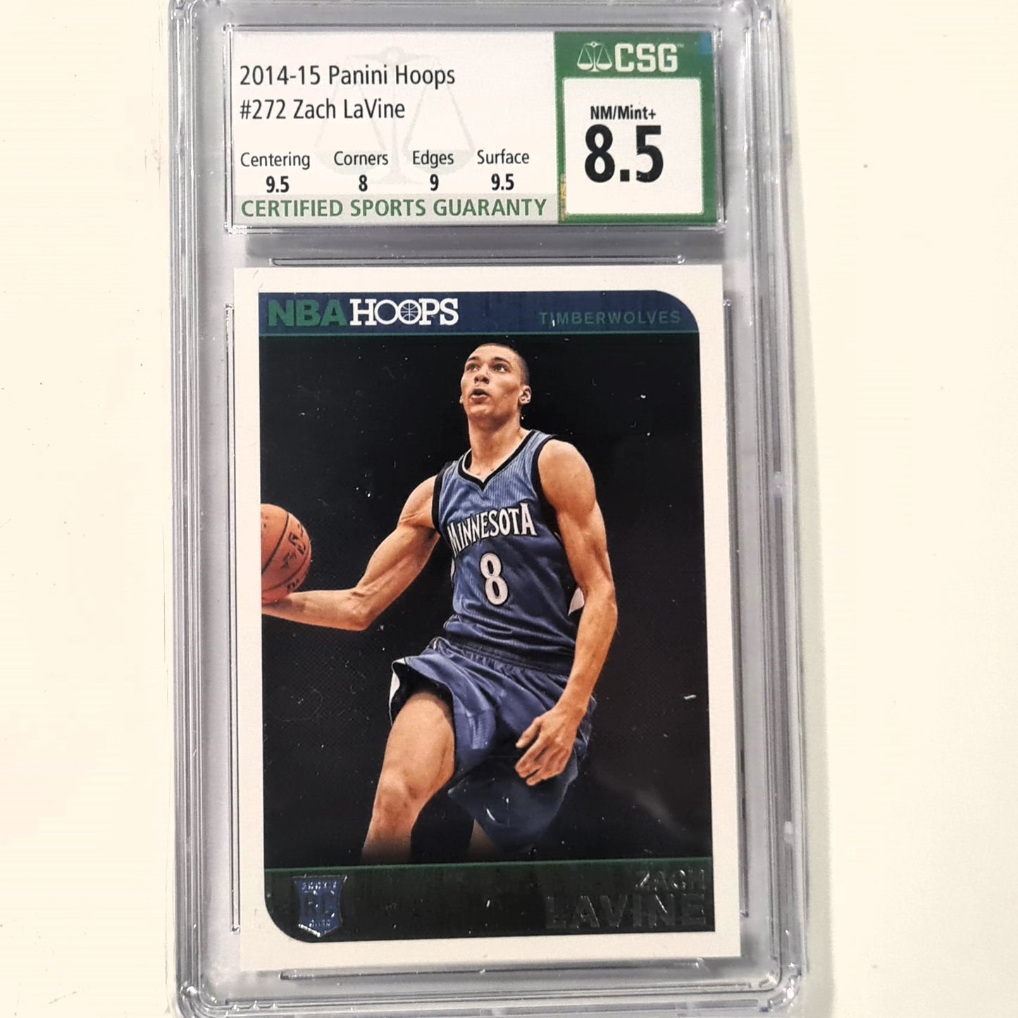 Zach LaVine 2014-15 Panini NBA Hoops Rookie RC #272 NBA Basketball Minnesota Timberwolves CSG Graded 8.5 mint slabbed Graded