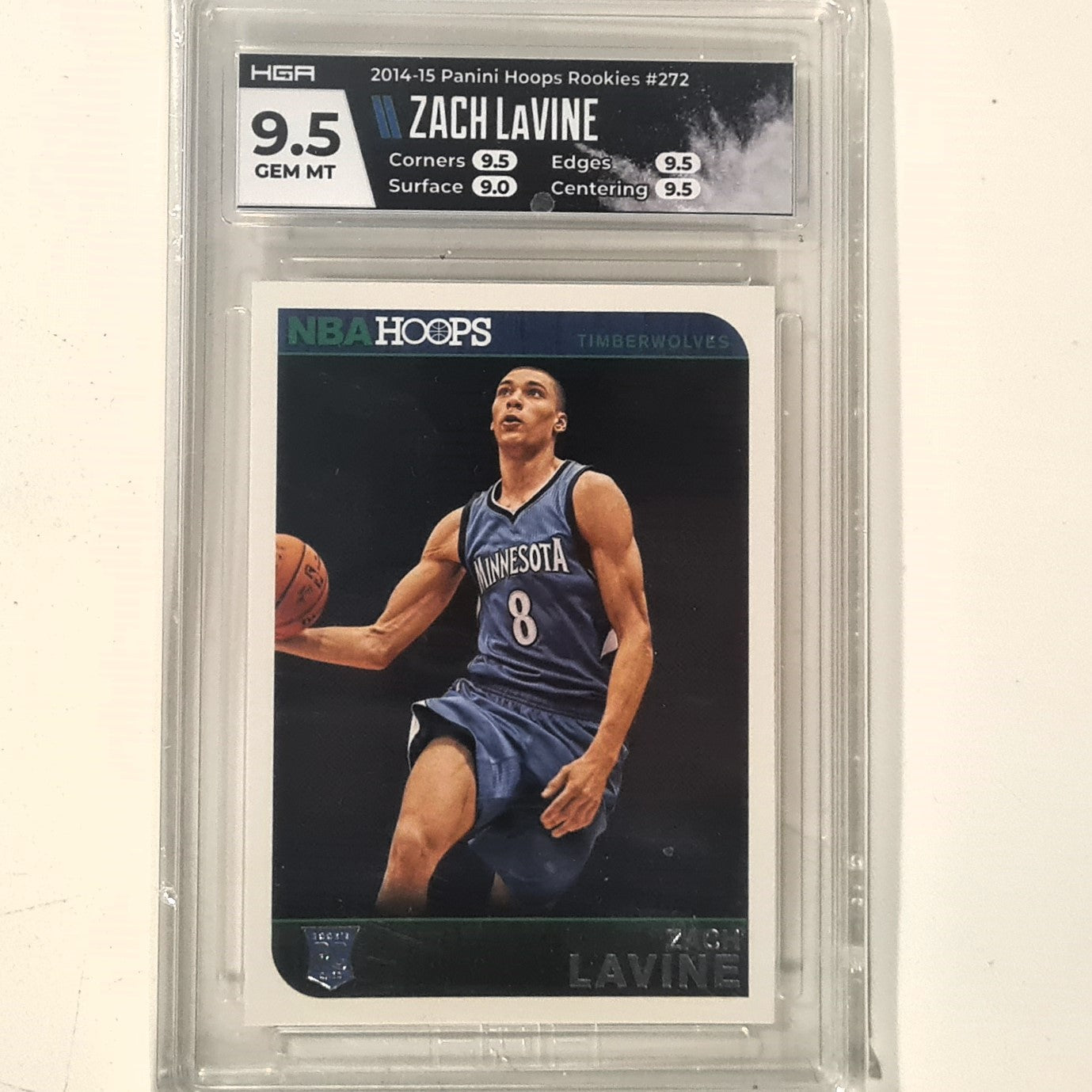 Zach LaVine 2014-15 Panini NBA Hoops Rookie RC #272 NBA Basketball Minnesota Timberwolves HGA Graded 9.5 Gem mint slabbed Graded