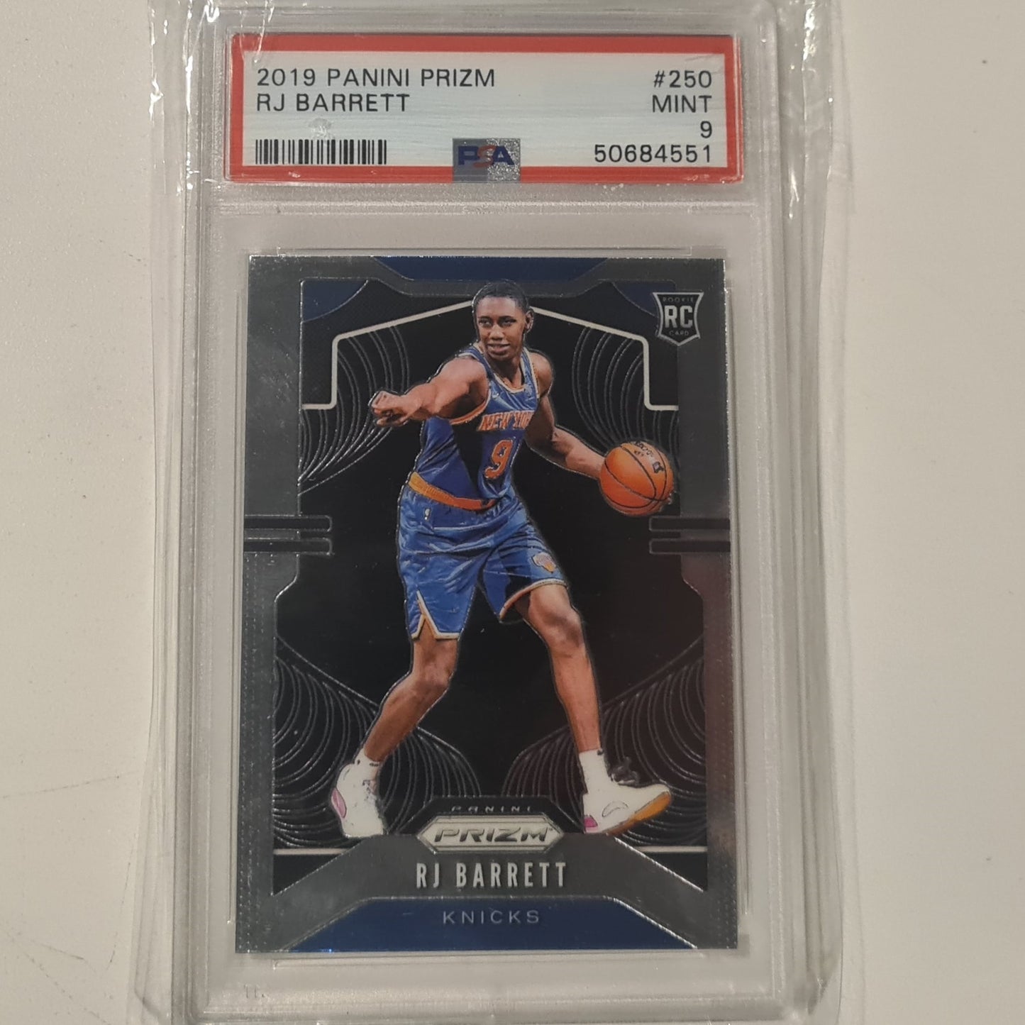 RJ Barrett 2019-20 Panini Prizm Rookie RC #250 NBA Basketball New York Knicks PSA 9 mint graded slab
