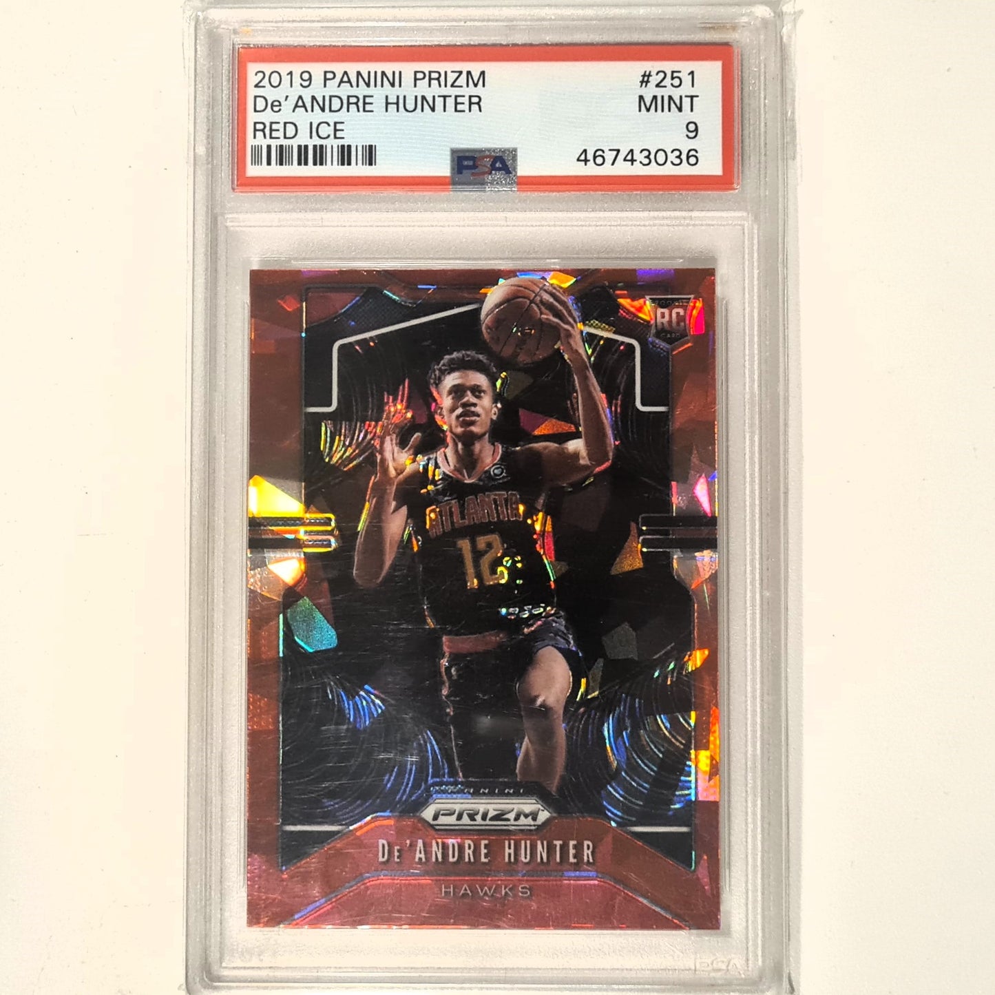 De'Andre Hunter 2019-20 Panini Prizm red cracked ice  Rookie RC #251 NBA Basketball Atlanta Hawks PSA 9 mint grades slab