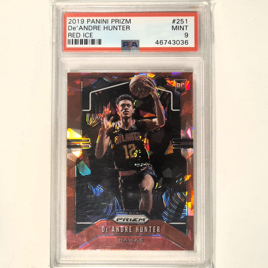 De'Andre Hunter 2019-20 Panini Prizm red cracked ice  Rookie RC #251 NBA Basketball Atlanta Hawks PSA 9 mint grades slab