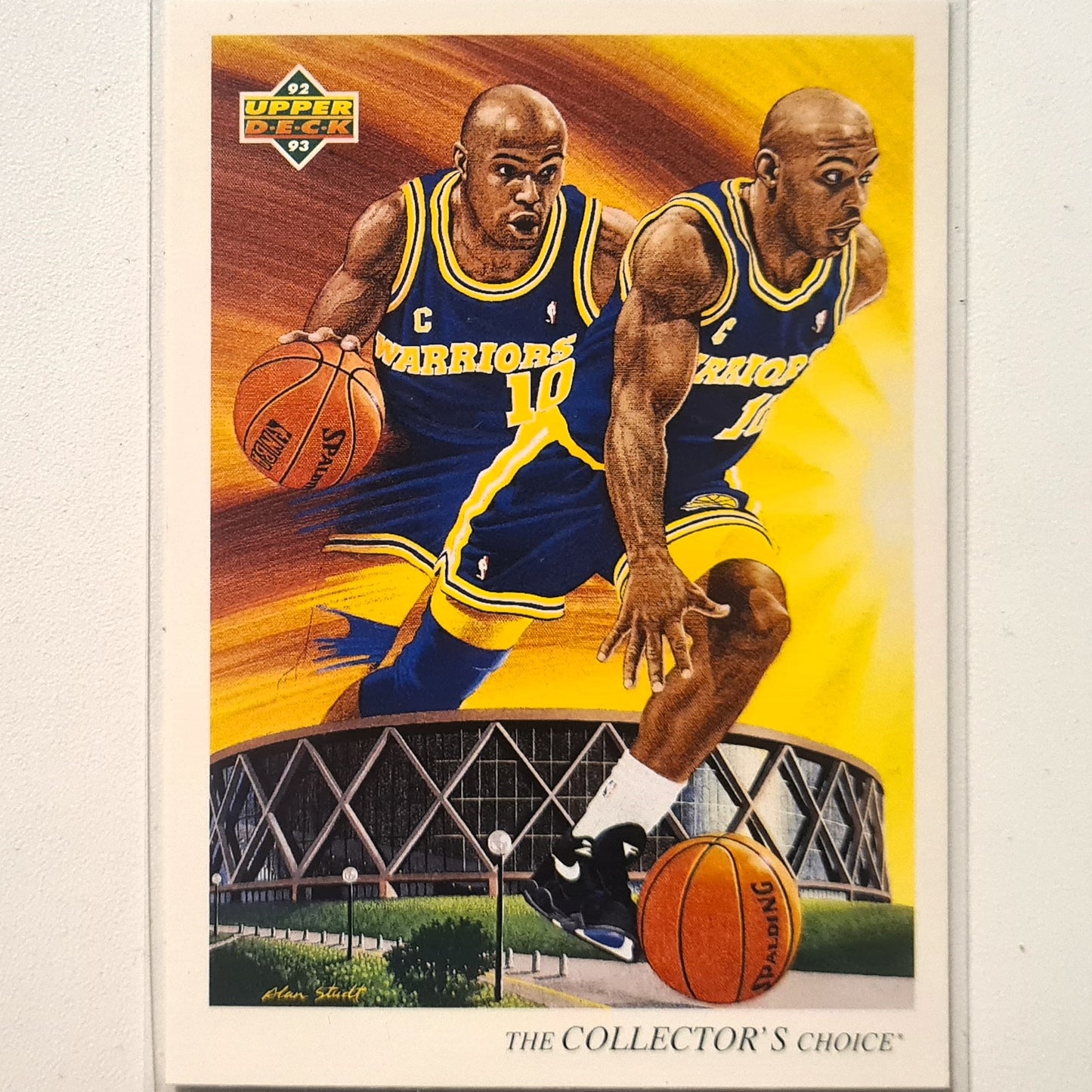 Tim Hardaway 1992 Upper-Deck Alan Studt illustrated artwork #61 NBA Basketball Golden State Warriors Excellent Sleeved