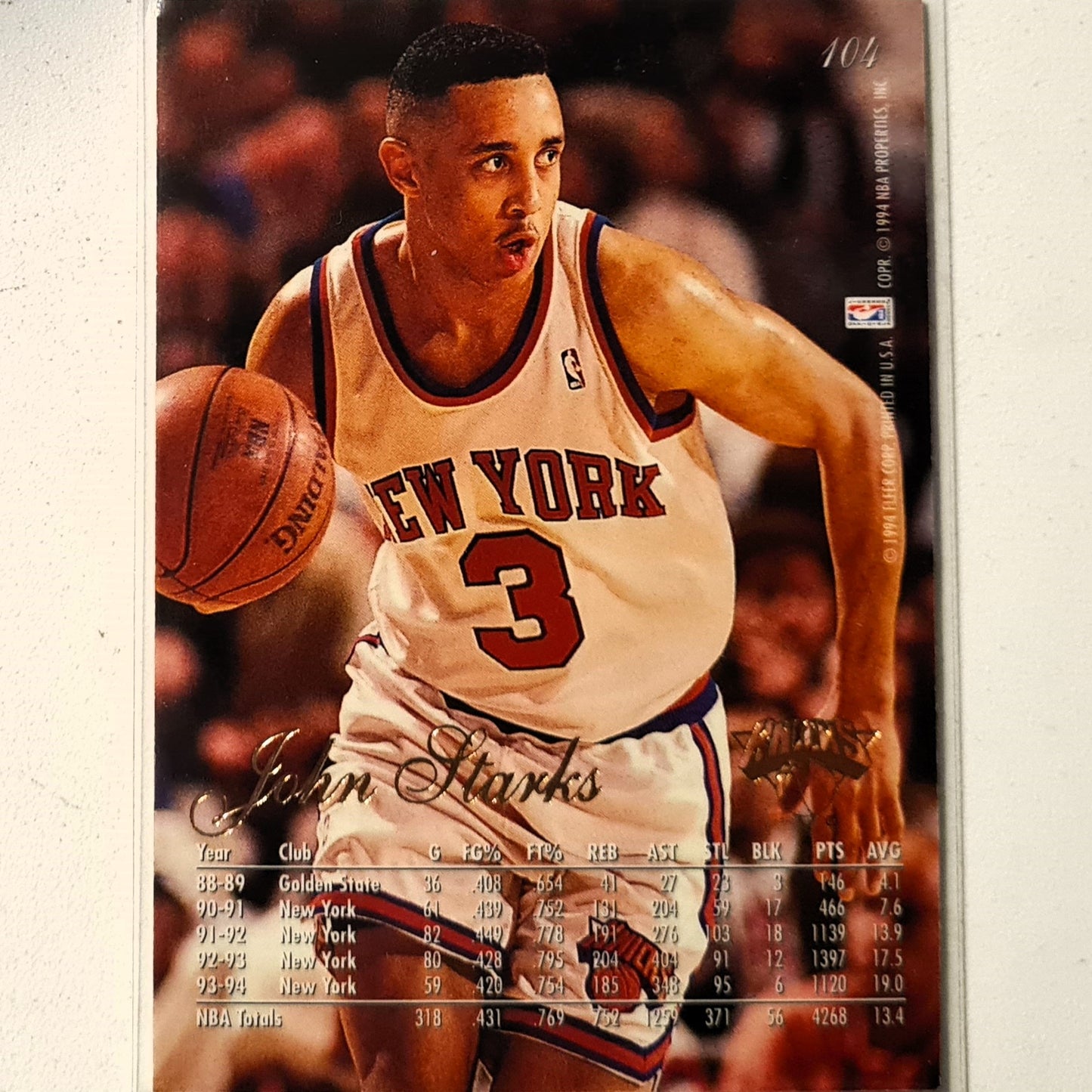 John Starks 1994 Fleer Flair 94-95 #104 NBA Basketball New York Knicks Excellent Sleeved