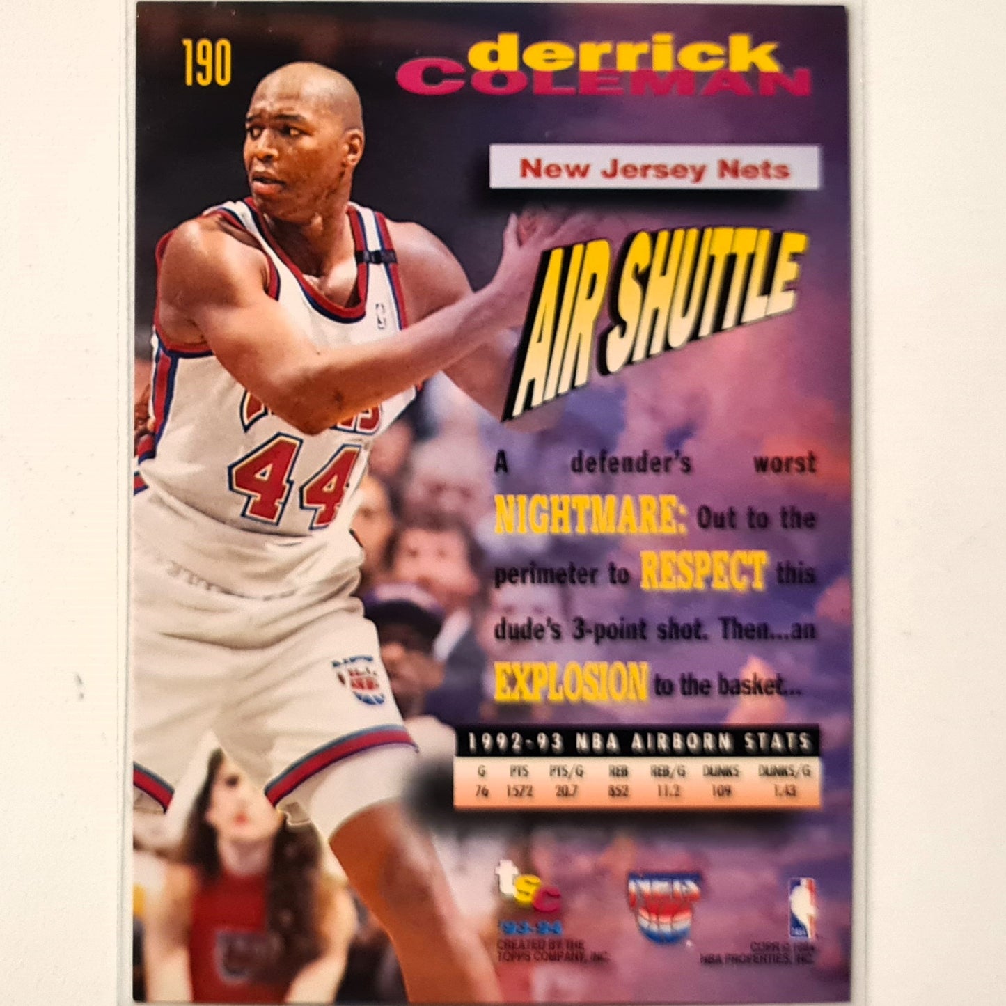 Derrick Coleman 1994 Topps Stadium Club Frequent Flyers #190 NBA Basketball new jersey nets Very Good sleeved