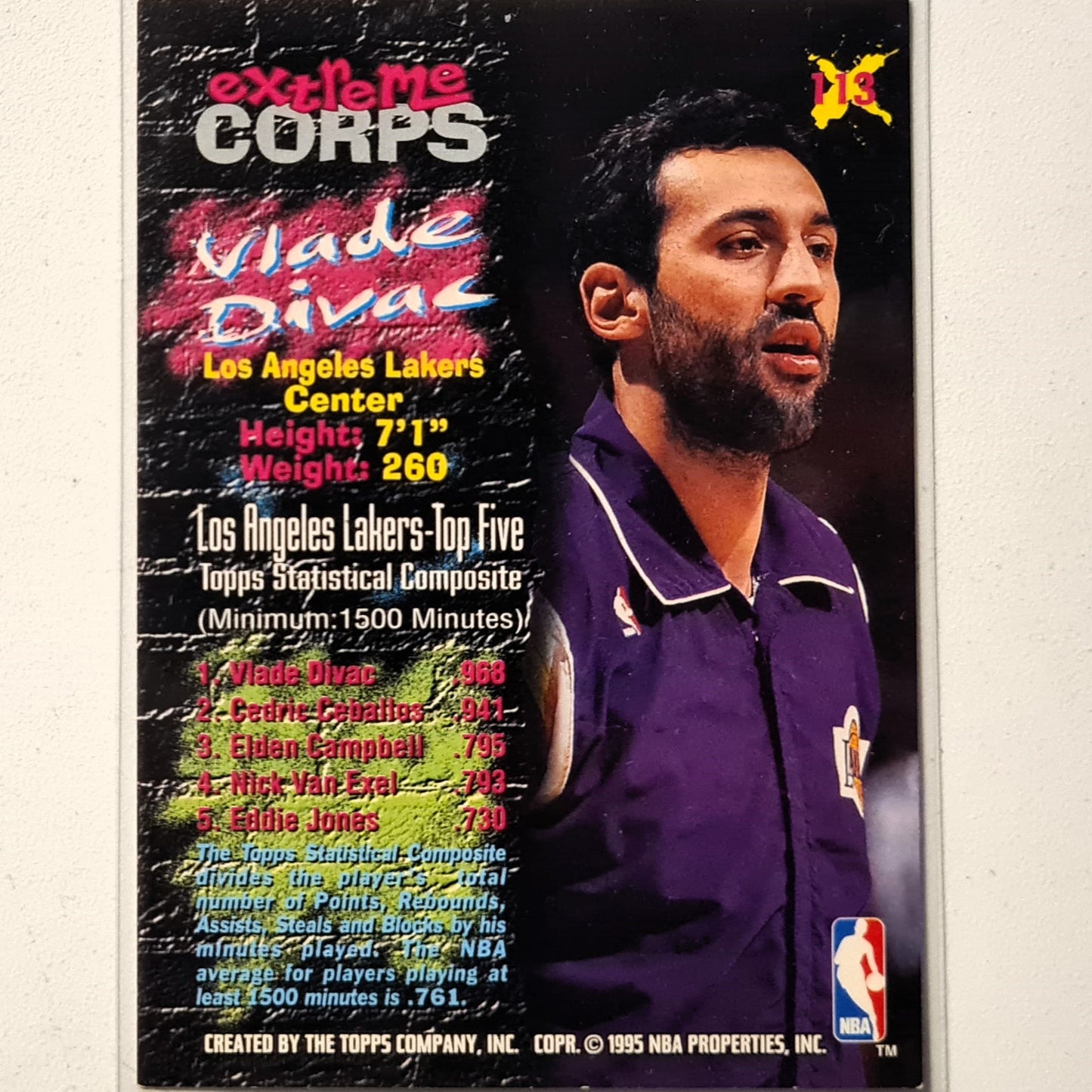 Vlade Divac 1995 Topps Stadium Club Extreme Corps #113 NBA Basketball LA Lakers very good sleeved