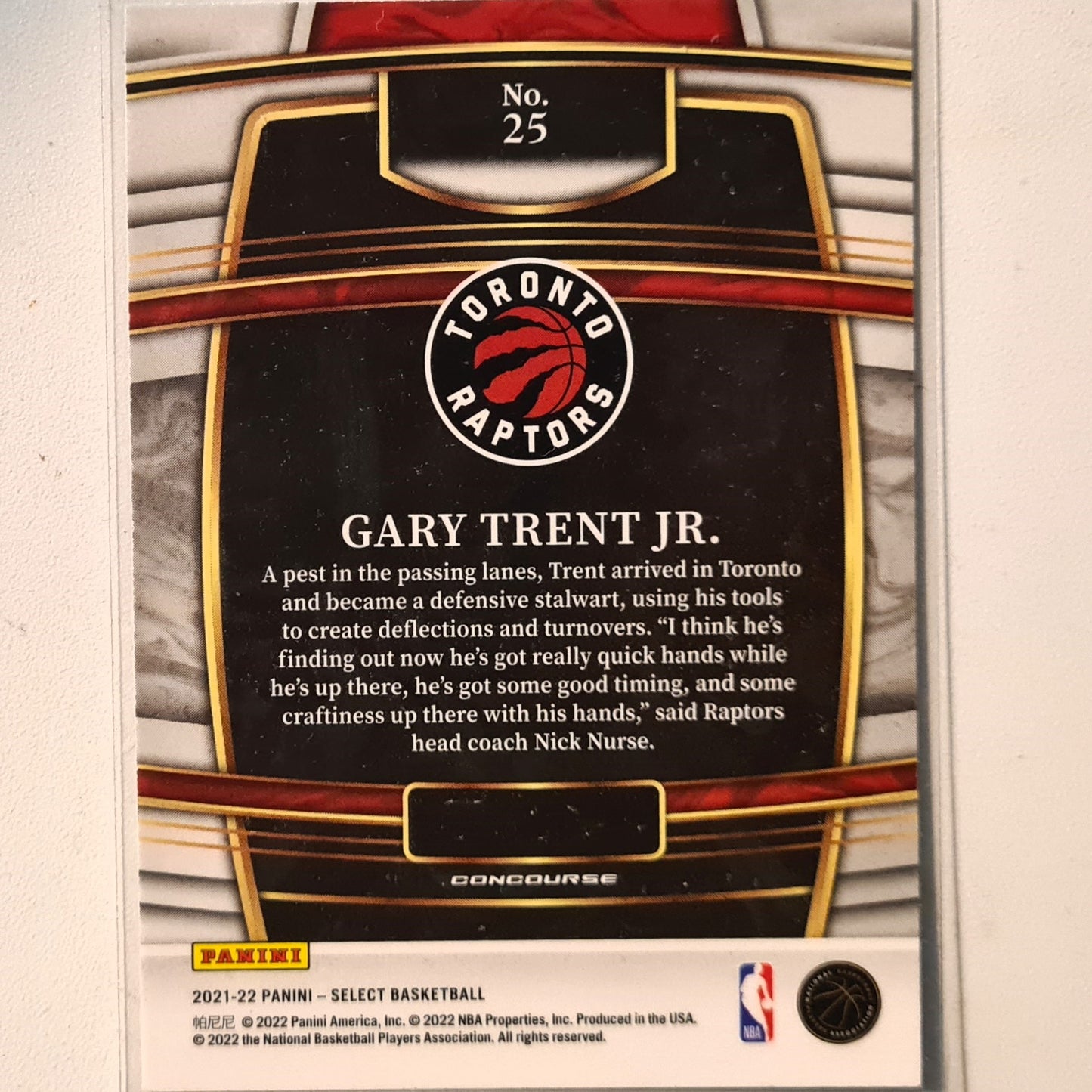 Gary Trent Jr 2021-22 Panini Select Concourse blue #25 NBA Basketball Toronto Raptors excellent/mint Sleeved