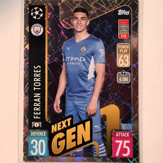 Ferran Torres 2021-22 Topps Match Attax Next Gen Holo #26 Soccer Football Club Manchester City Excellent Sleeved