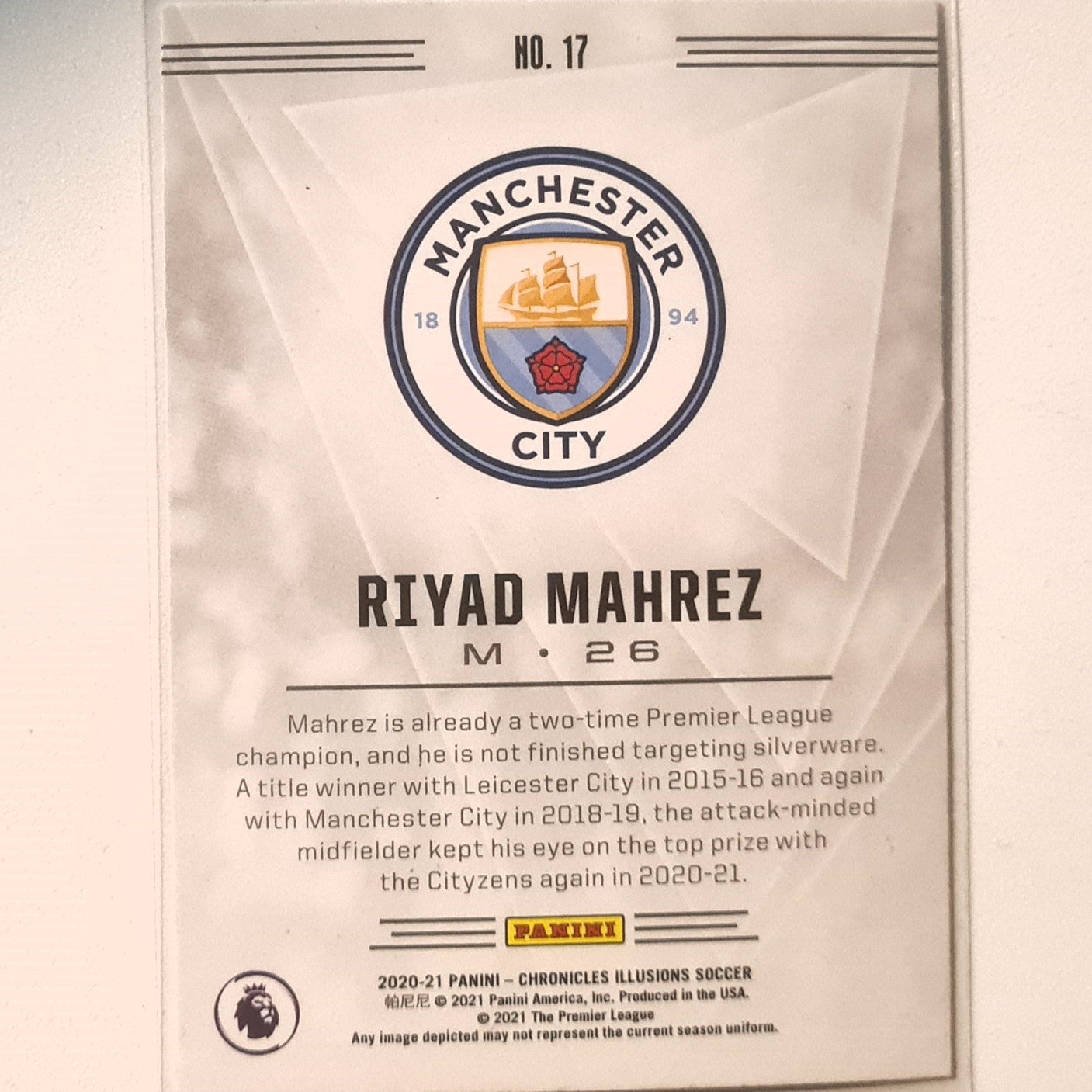 Riyad Mahrez 2020-21 Panini Illusions Gold Circles rare #17 Soccer Football Manchester City Excellent Sleeved