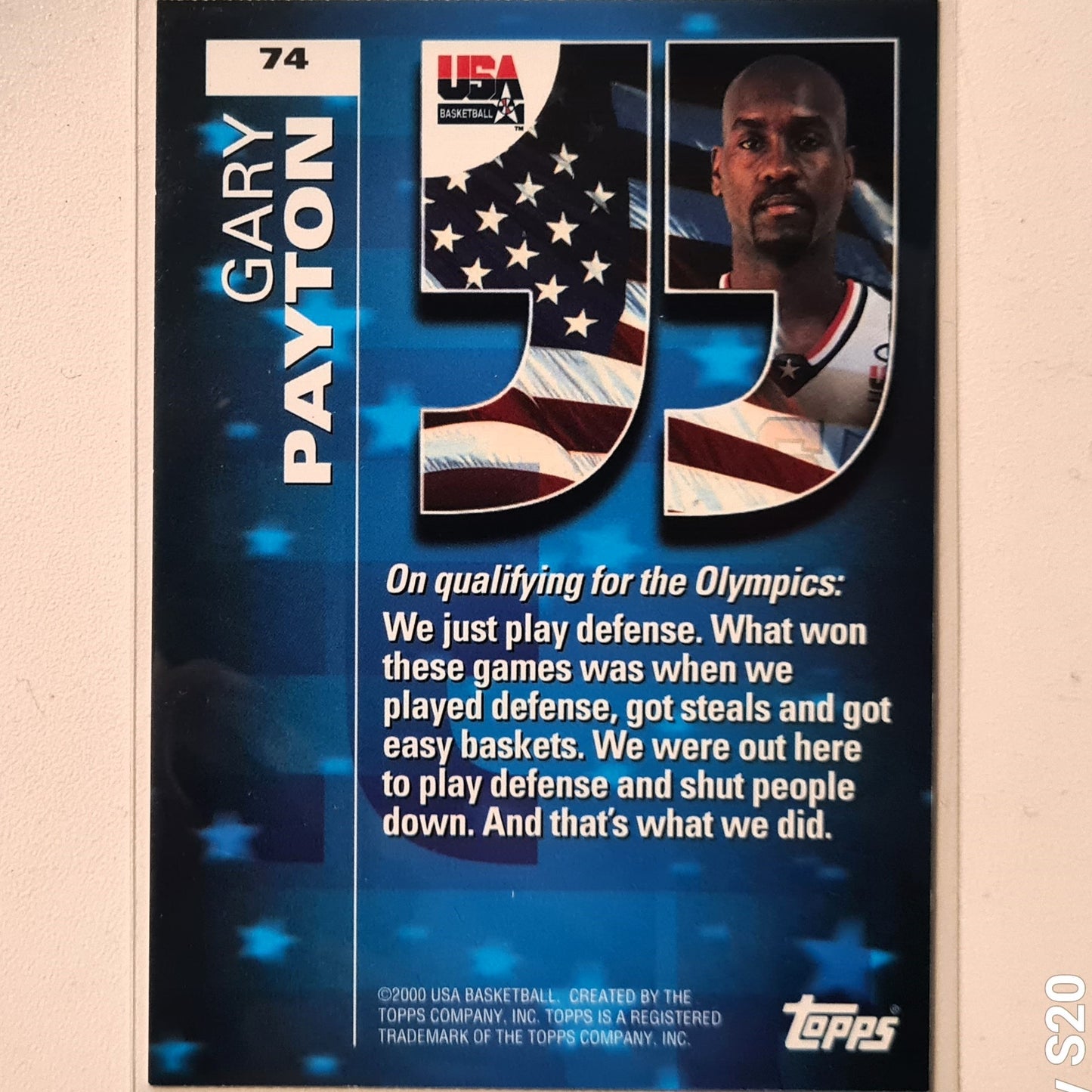 Gary Payton 2000 Topps Team USA Basketball #74  NBA Basketball Seattle Super Sonics Excellent Sleeved