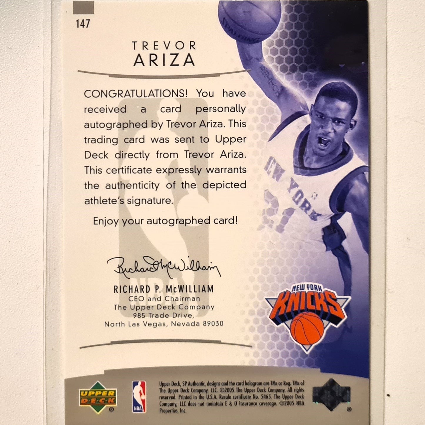 Trevor Ariza 2005 Upper-Deck Sp Authentic rookie Authentics RC Auto 0677/1499  #147 Basketball New York Knicks excellent sleeved