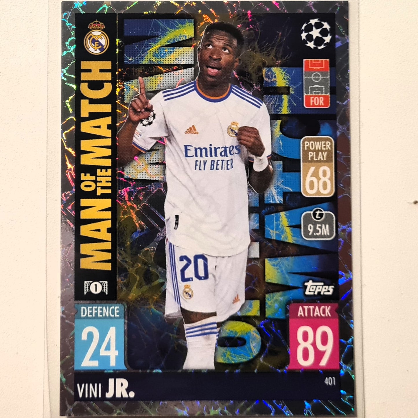 Vini Jr 2021-22 Topps Match Attax Man of the match #401 Soccer Football Real Madrid Excellent Sleeved