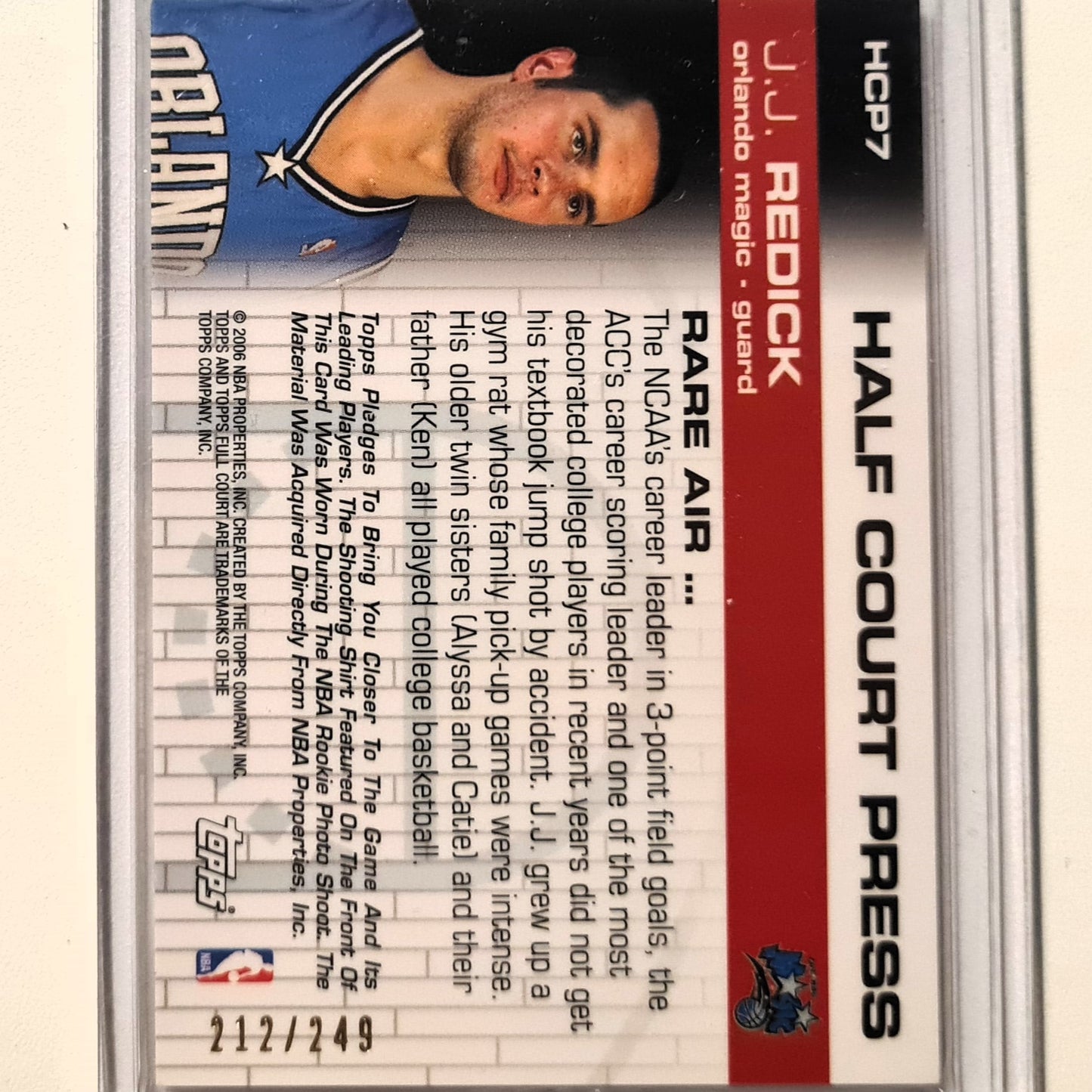 JJ Redick 2006 Topps full court half court press Rookie RC patch HCP7 NBA Basketball Orlando Magic excellent sleeved