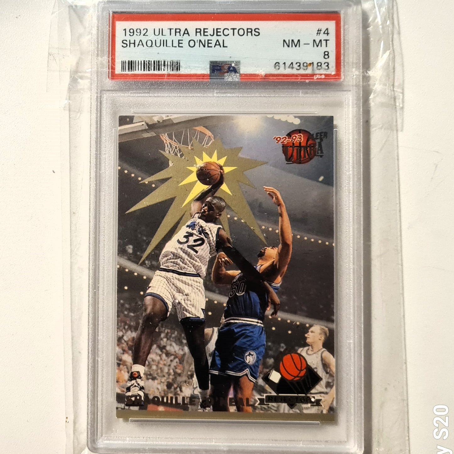 Shaquille O'Neal 1992 Fleer Ultra 92-93 Rejectors Rookie RC #4 of 5 NBA Basketball Orlando Magic PSA 8 near mint+ Graded Slab