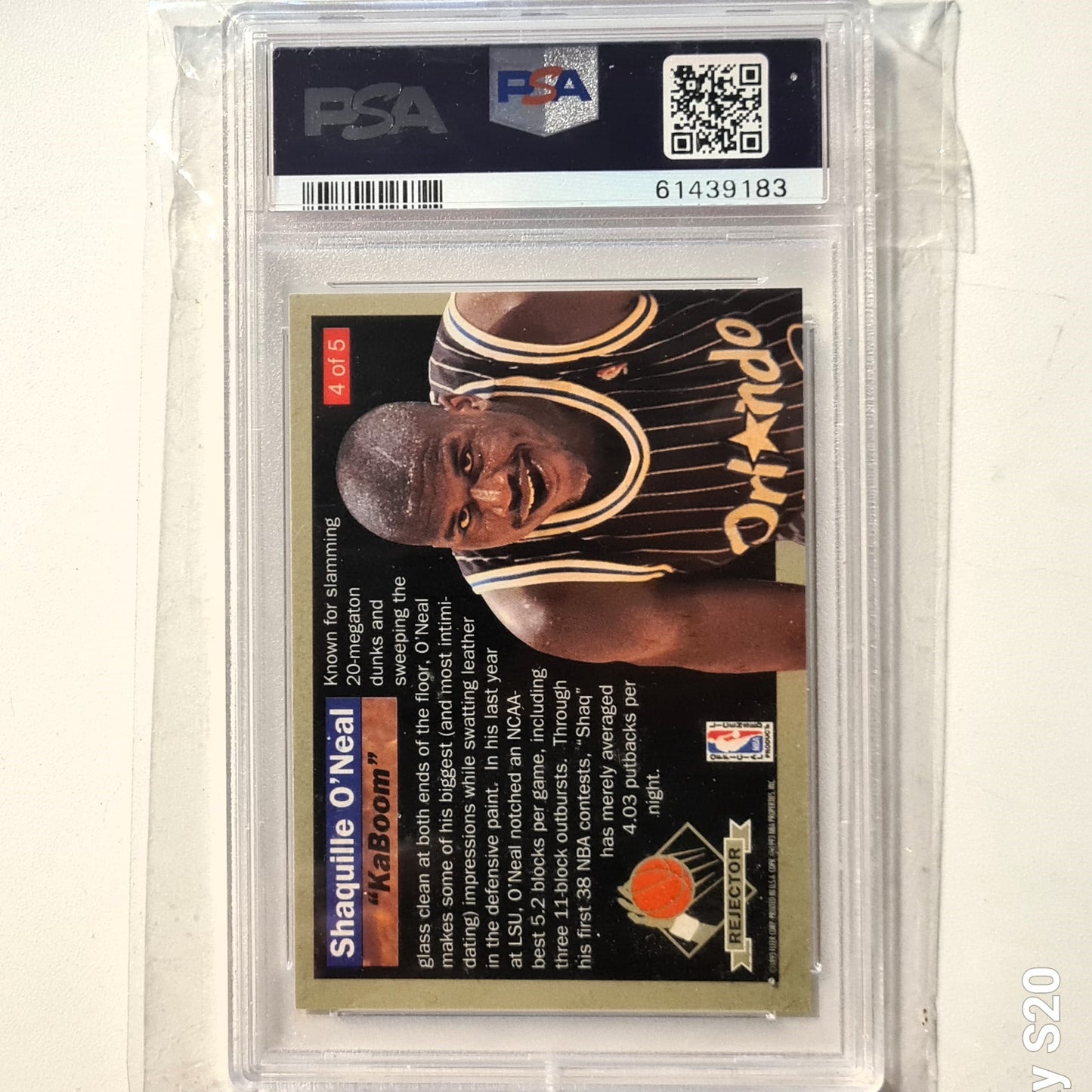 Shaquille O'Neal 1992 Fleer Ultra 92-93 Rejectors Rookie RC #4 of 5 NBA Basketball Orlando Magic PSA 8 near mint+ Graded Slab