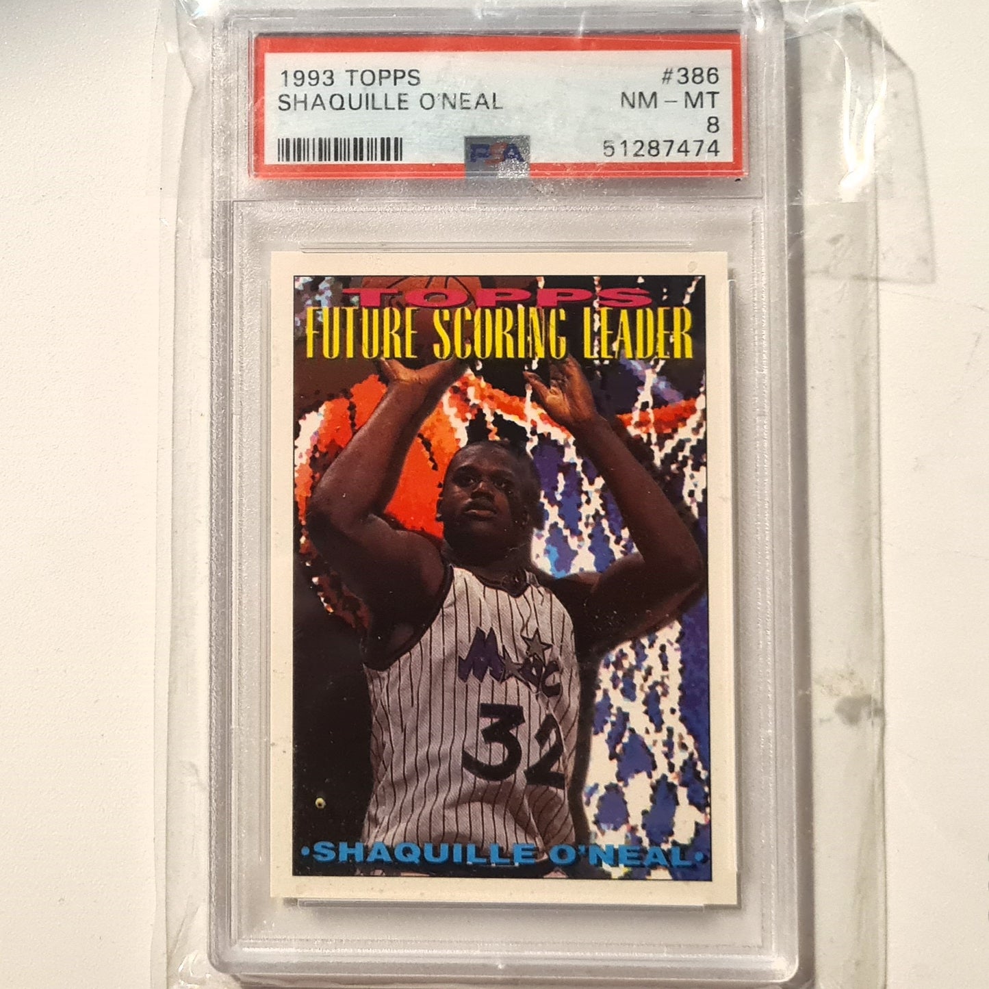Shaquille O'Neal 1994 Topps Future scoring leader #386 NBA Basketball Orlando Magic PSA 8 near mint/mint Graded Slab
